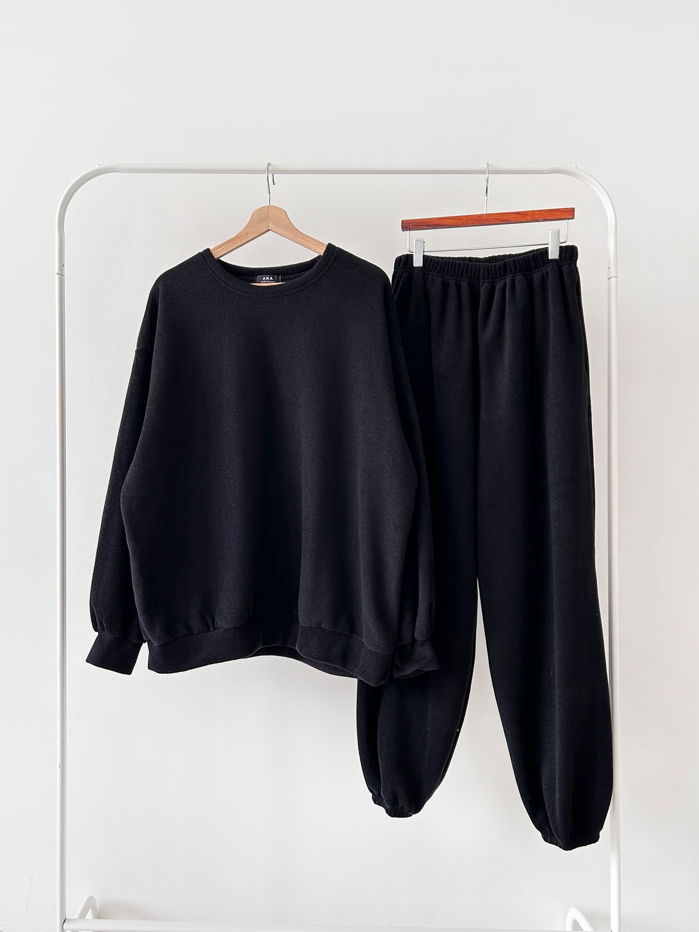 フリースラウンドネックウエストゴム長袖ジョガーカラーセットアップ | 詳細画像47
