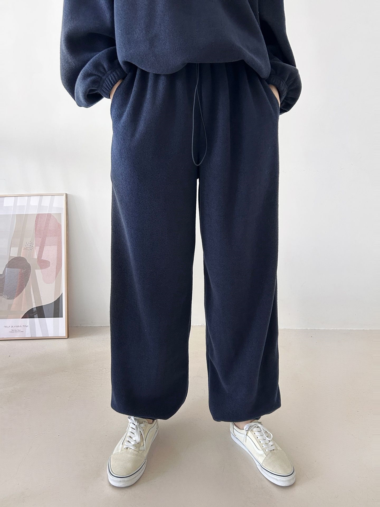 フリースハイネックハーフジップウエストゴムジョガーカラーセットアップ | 詳細画像10