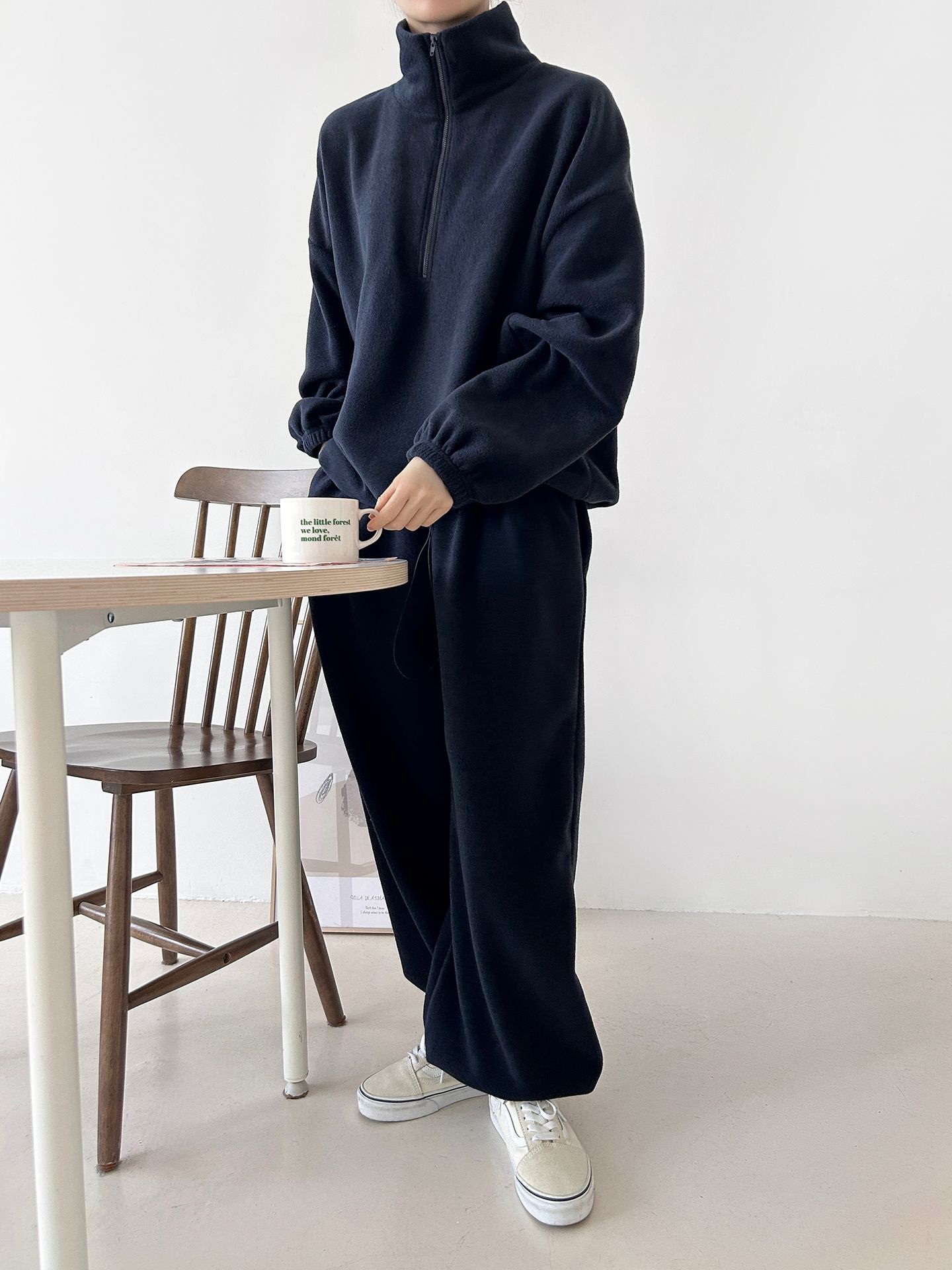 フリースハイネックハーフジップウエストゴムジョガーカラーセットアップ | 詳細画像12