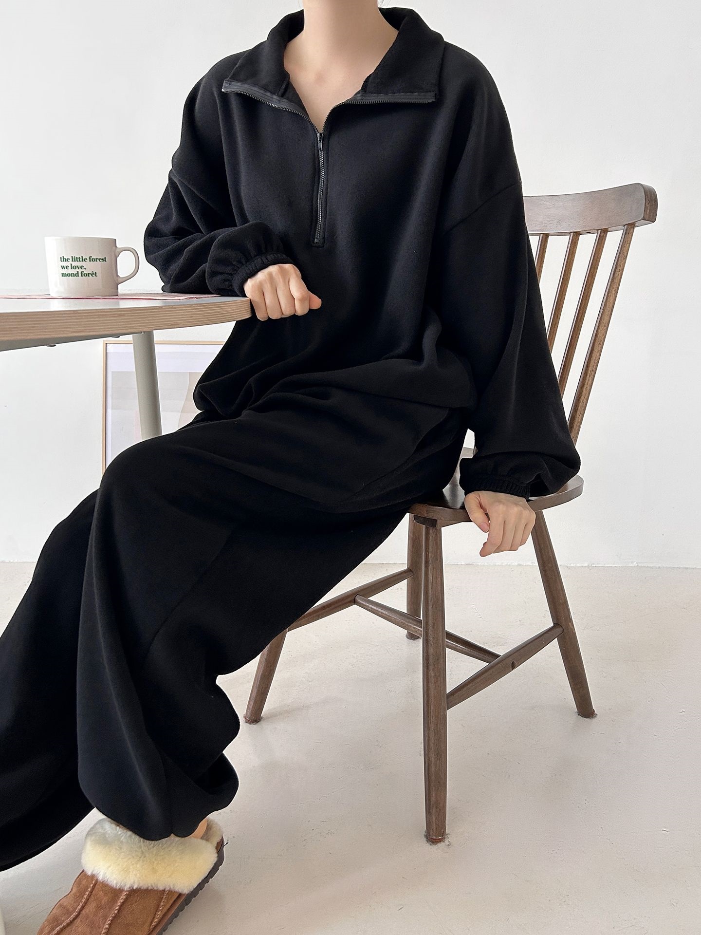 フリースハイネックハーフジップウエストゴムジョガーカラーセットアップ | 詳細画像22