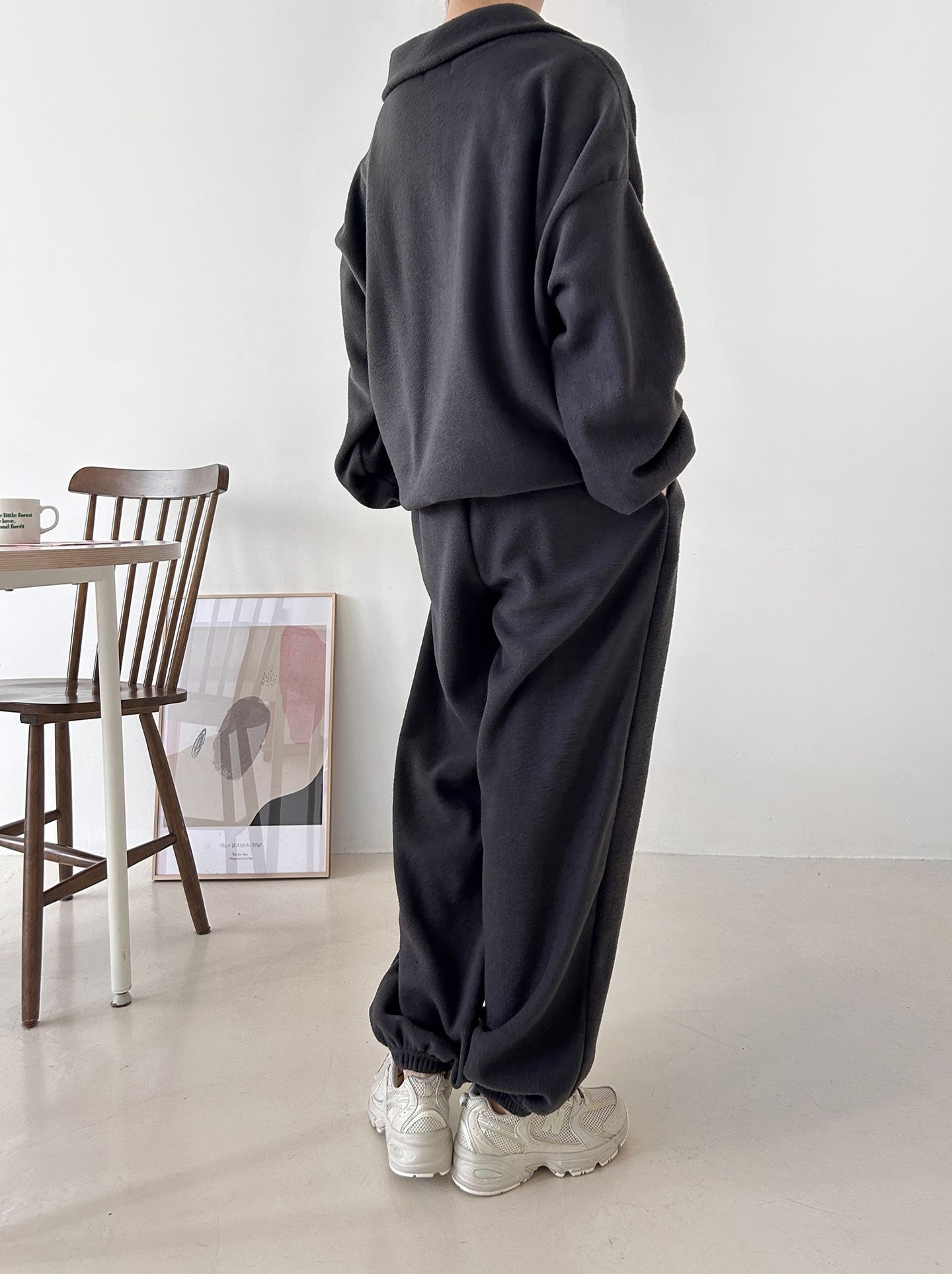 フリースハイネックハーフジップウエストゴムジョガーカラーセットアップ | 詳細画像33