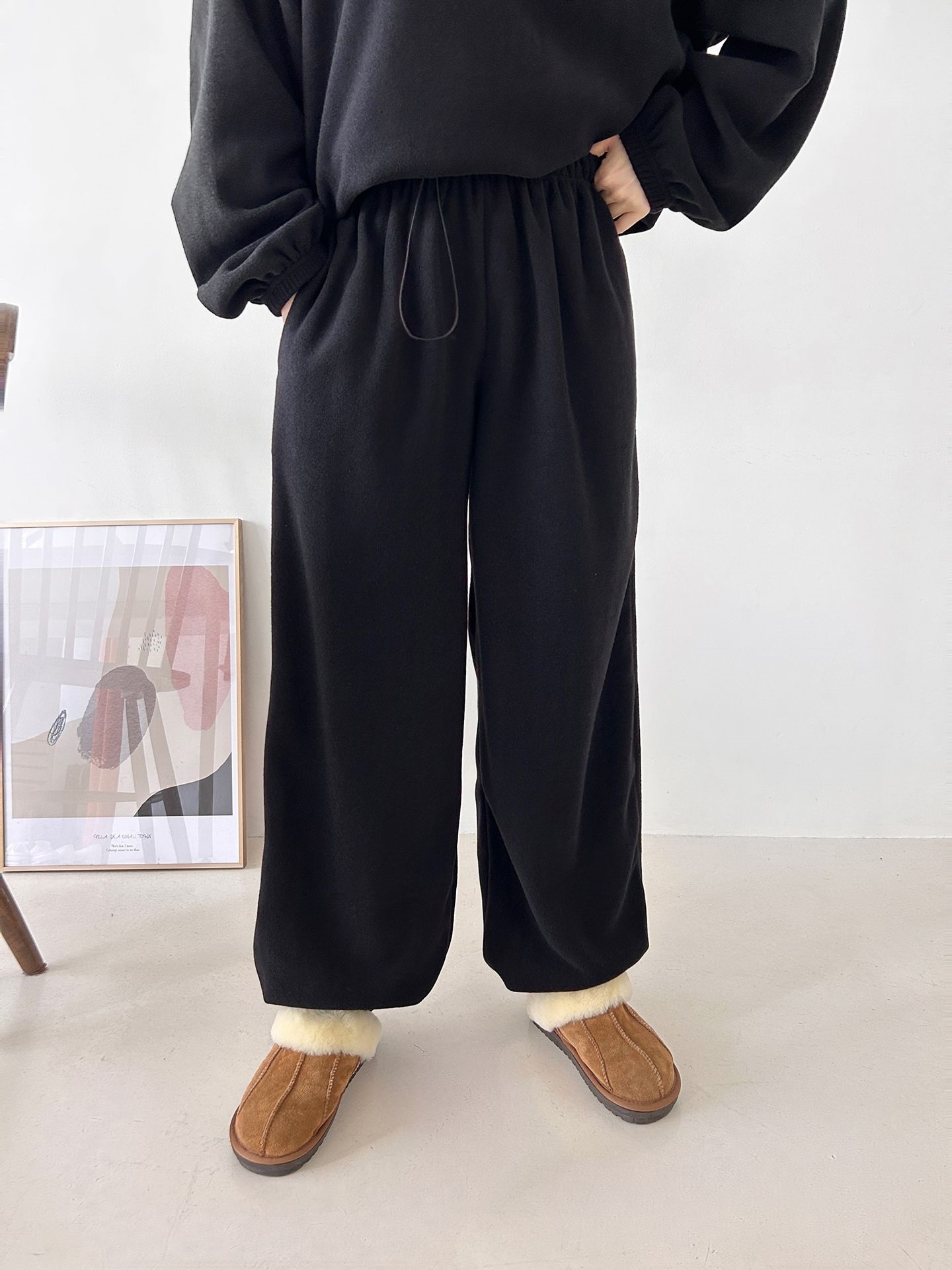 フリースハイネックハーフジップウエストゴムジョガーカラーセットアップ | 詳細画像34