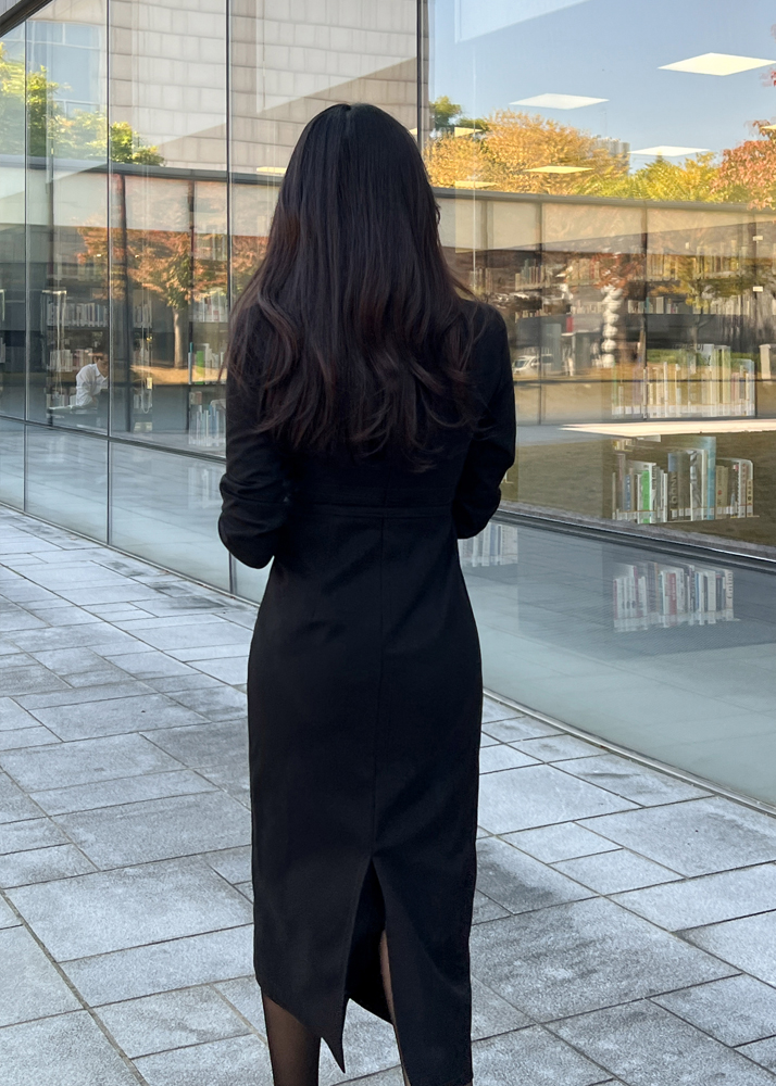 スリム長袖Vネックミディジップアップワンピースベルト付 | レディース