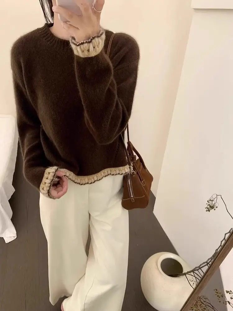 配色ラウンドネックフリルニット | 詳細画像5