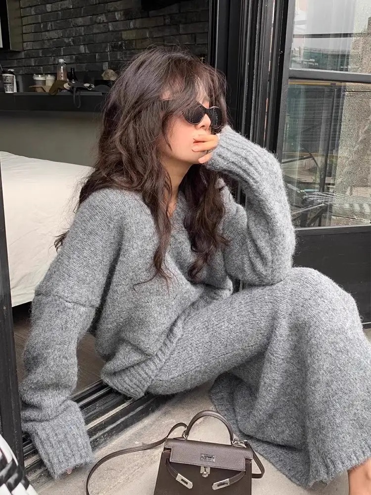 Vネックルーズスカートニットセット | 詳細画像2