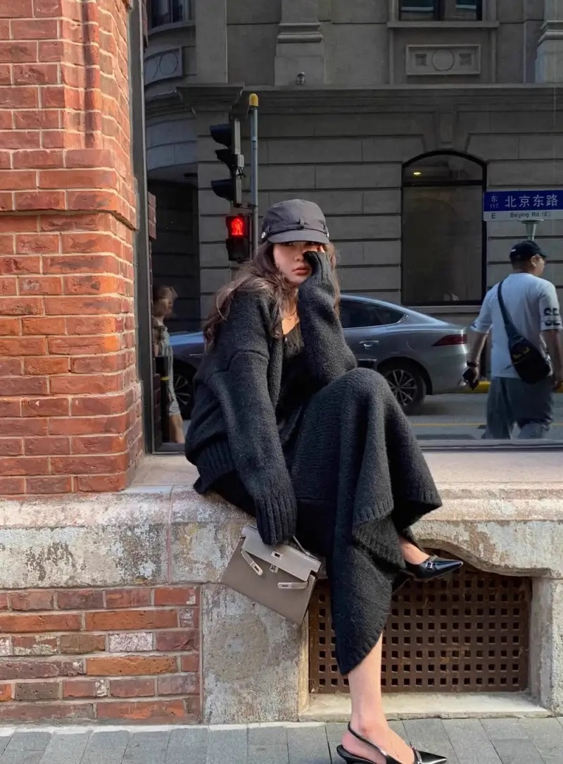 Vネックルーズスカートニットセット | 詳細画像10