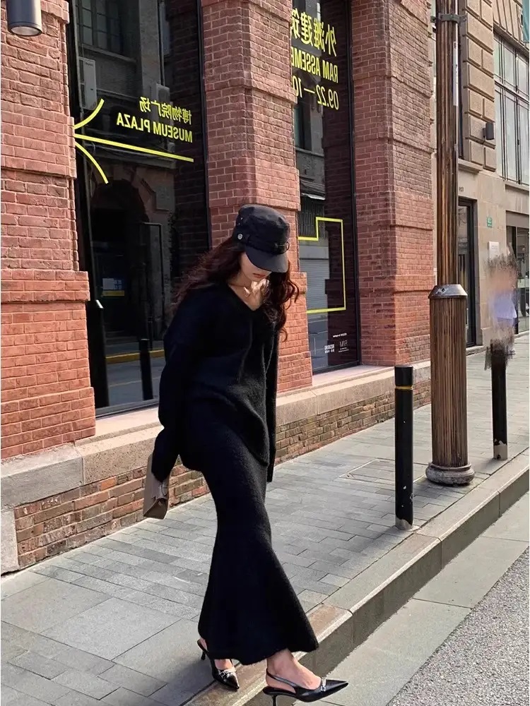 Vネックルーズスカートニットセット | 詳細画像12