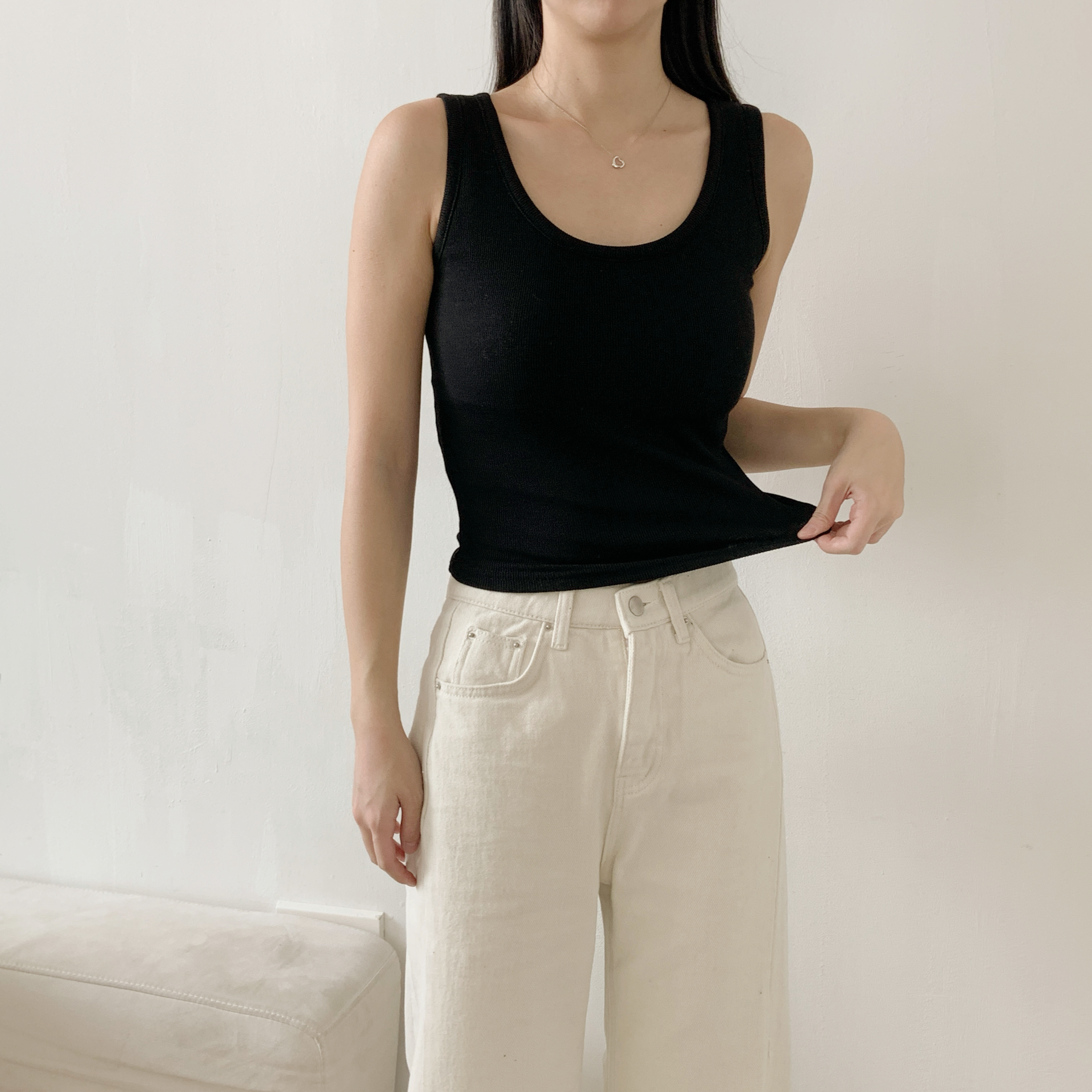 カップ付リブラウンドネックベーシックノースリーブ | 詳細画像10