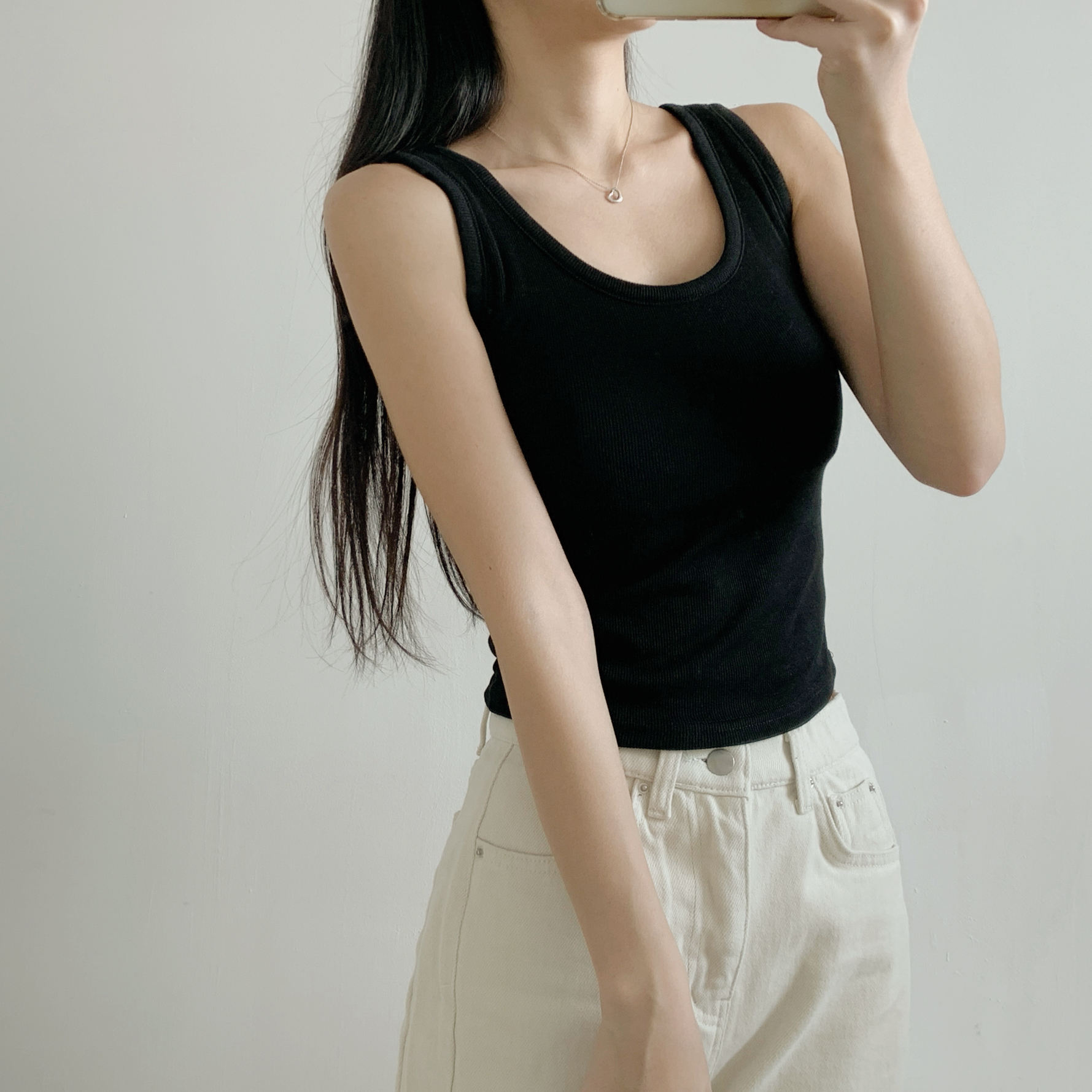 カップ付リブラウンドネックベーシックノースリーブ | 詳細画像11