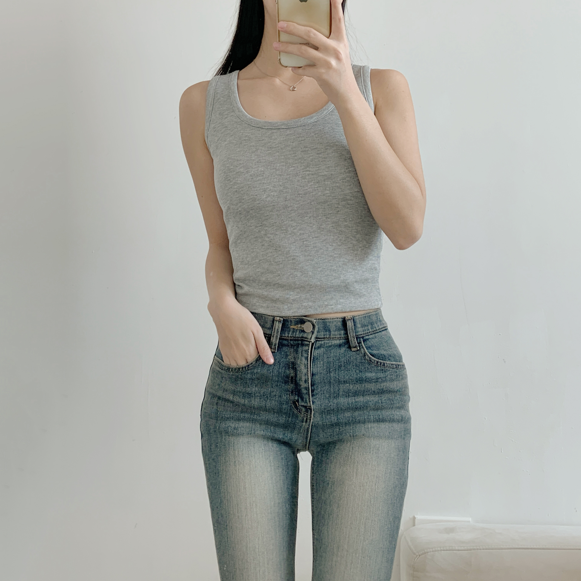 カップ付リブラウンドネックベーシックノースリーブ | 詳細画像5