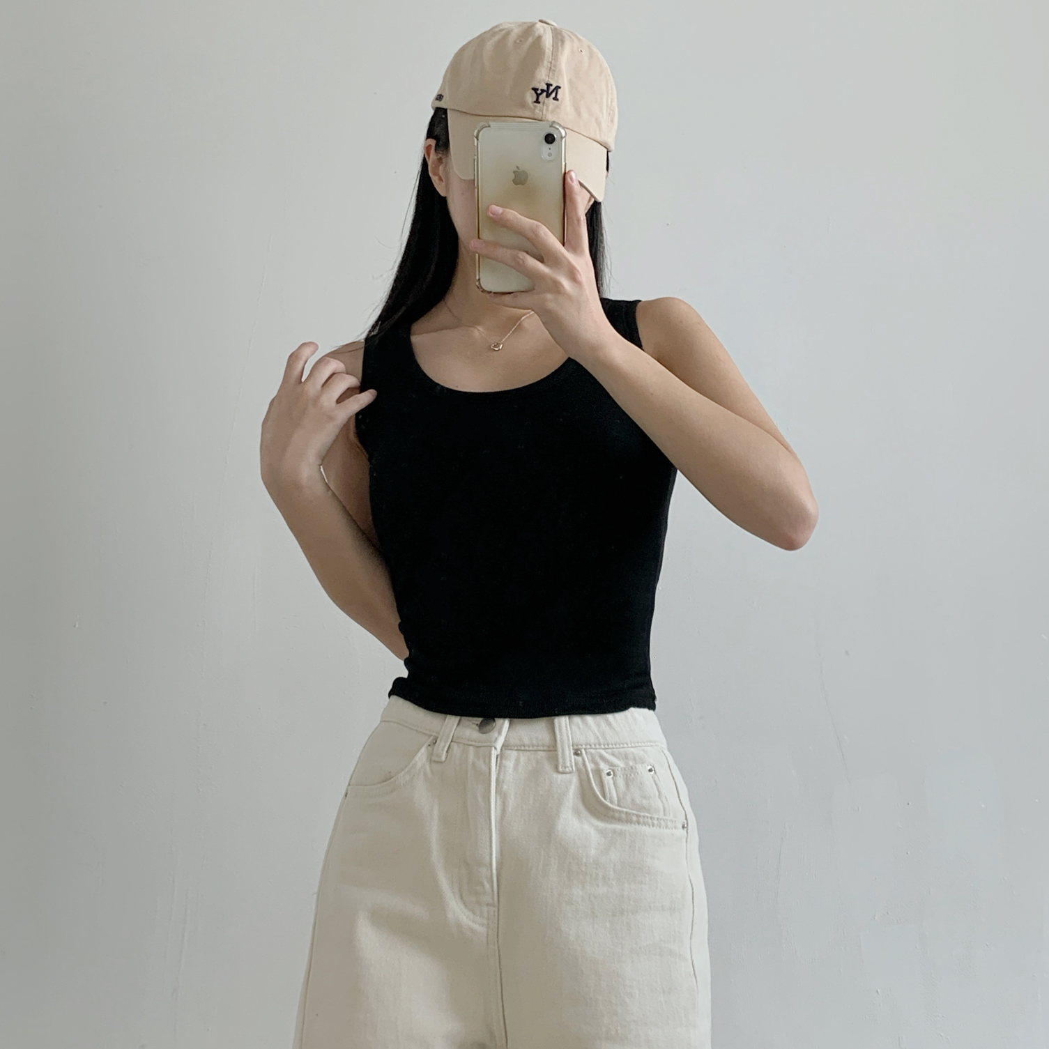 カップ付リブラウンドネックベーシックノースリーブ | 詳細画像12