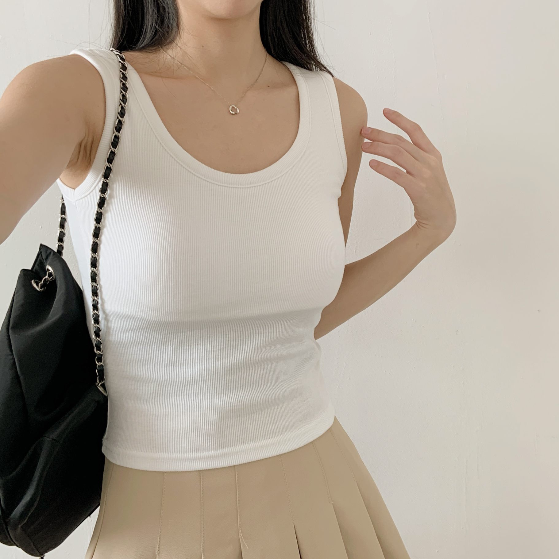 カップ付リブラウンドネックベーシックノースリーブ | 詳細画像19