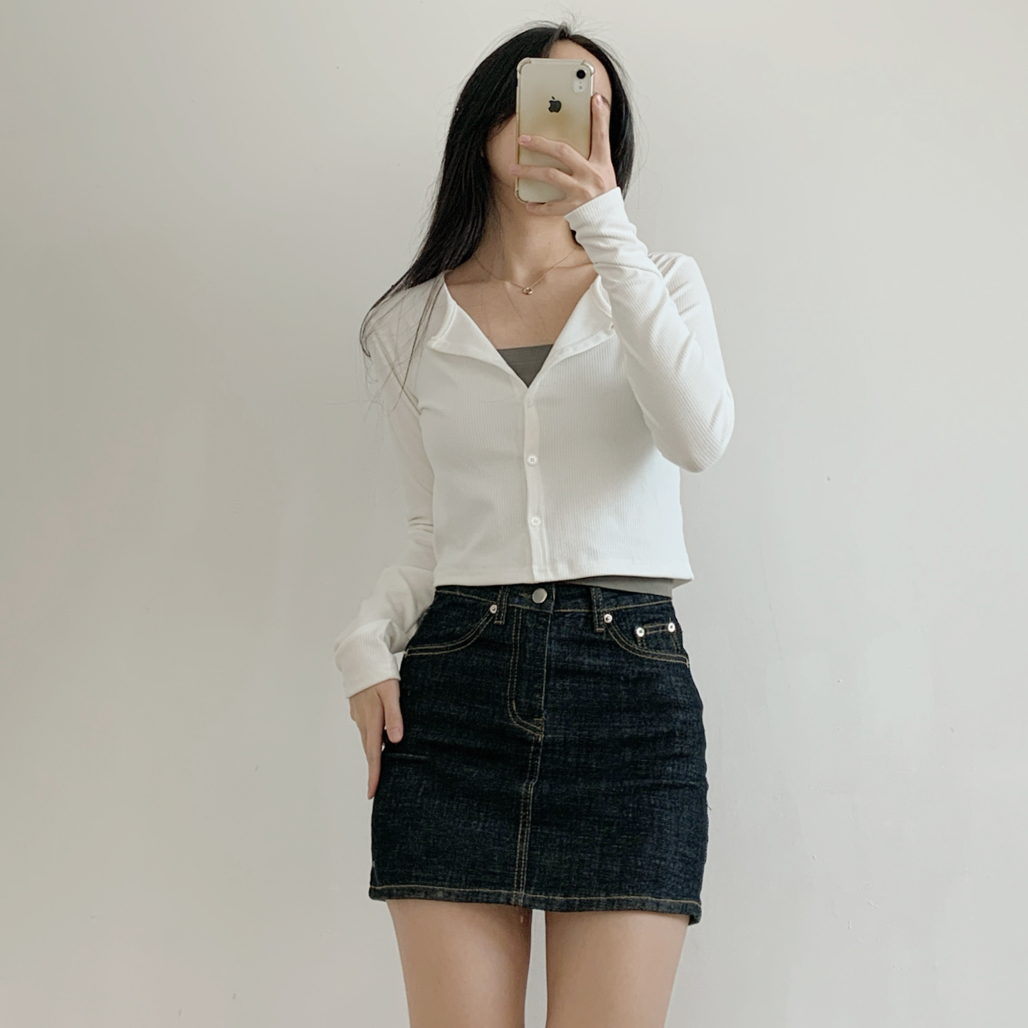 リブボタンラウンドネックシンプルカラーカーディガン | 詳細画像8