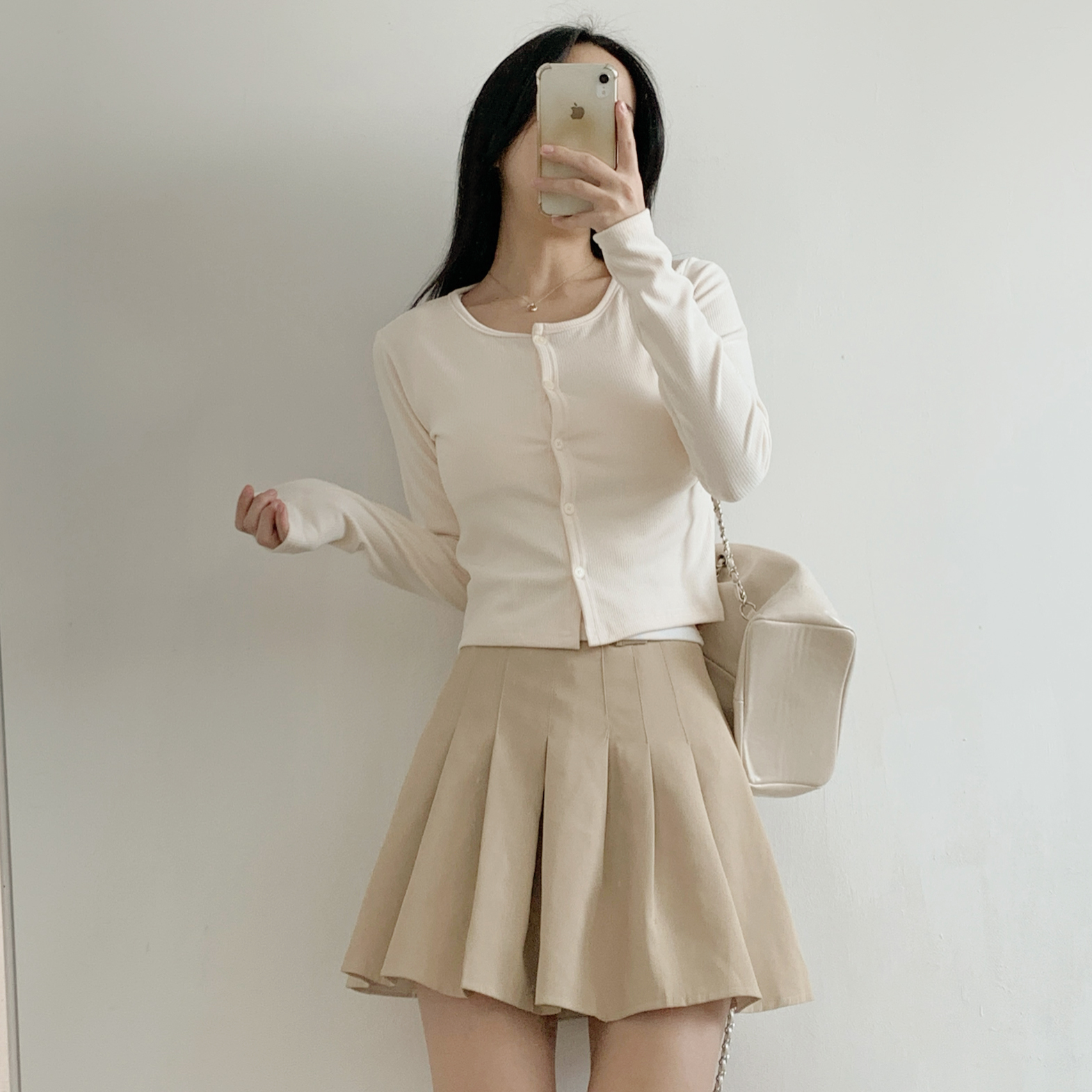 リブボタンラウンドネックシンプルカラーカーディガン | 詳細画像13