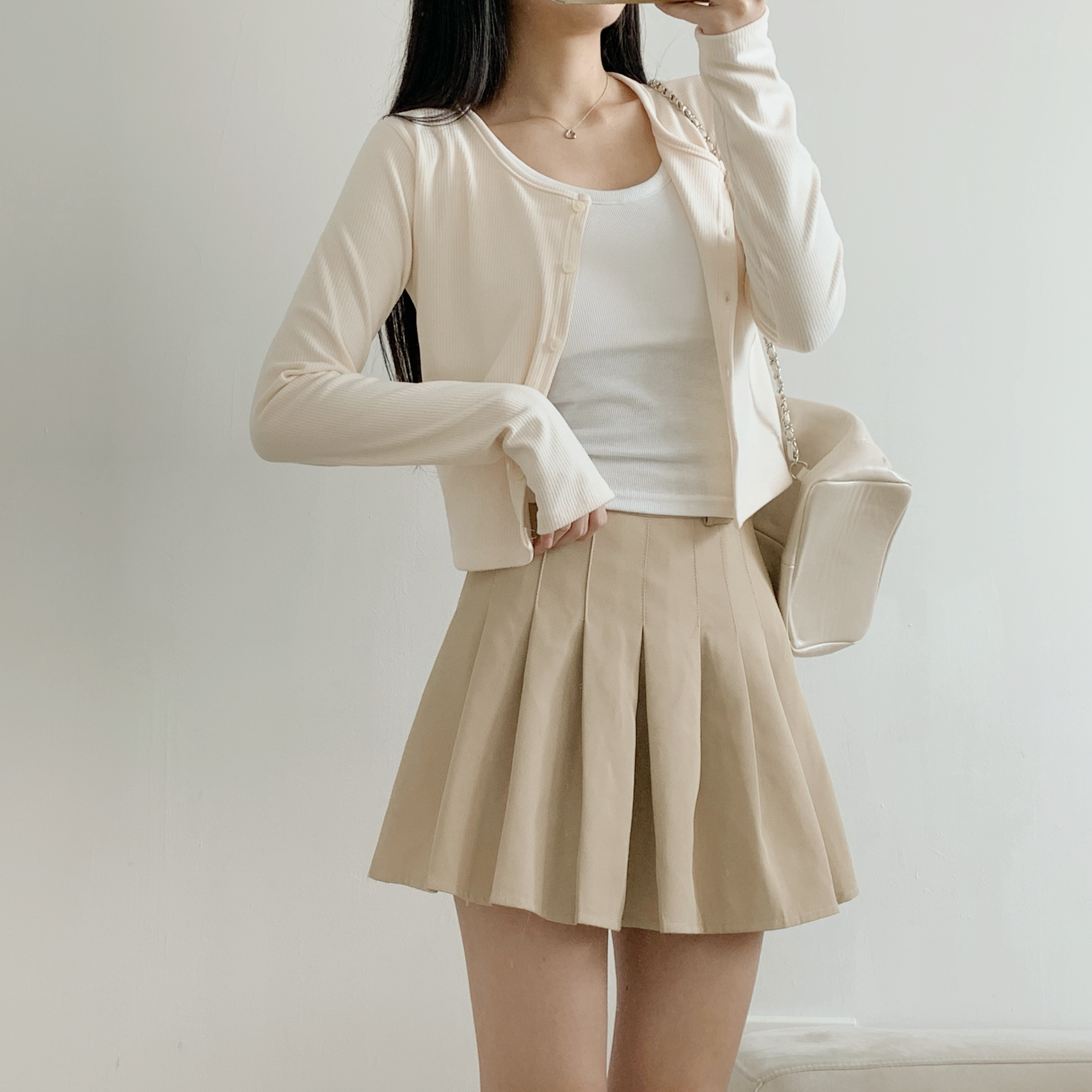 リブボタンラウンドネックシンプルカラーカーディガン | 詳細画像15