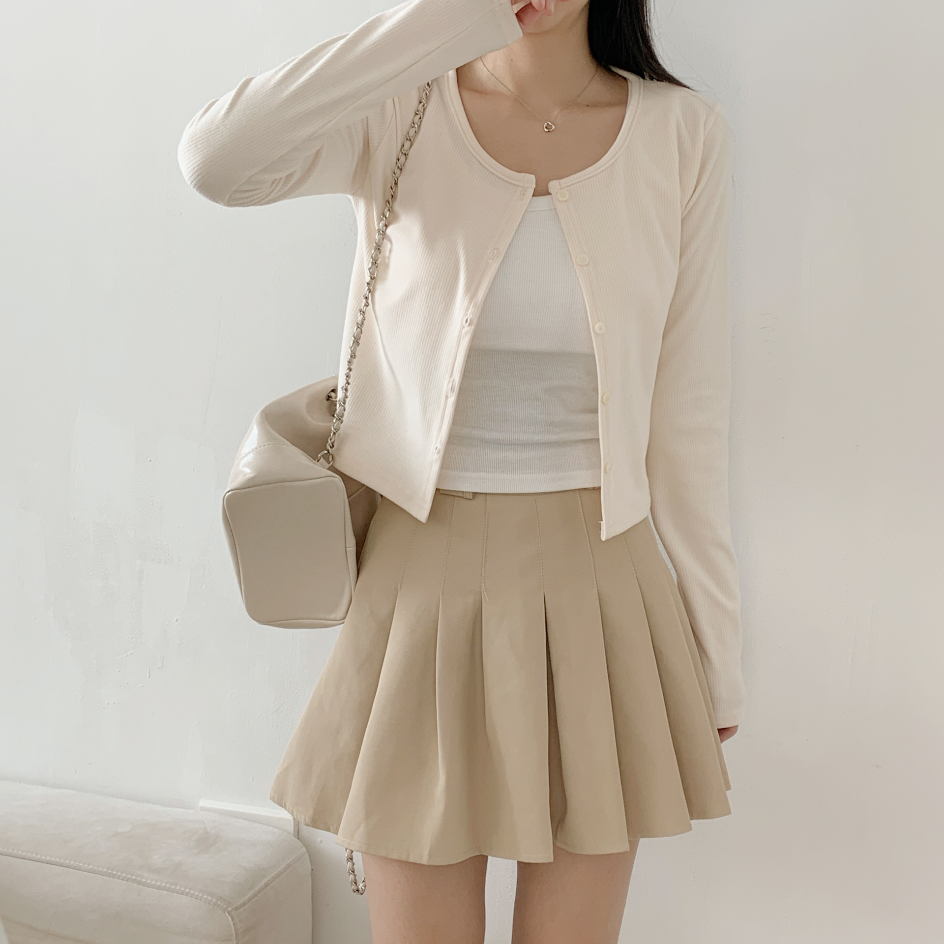 リブボタンラウンドネックシンプルカラーカーディガン | 詳細画像16