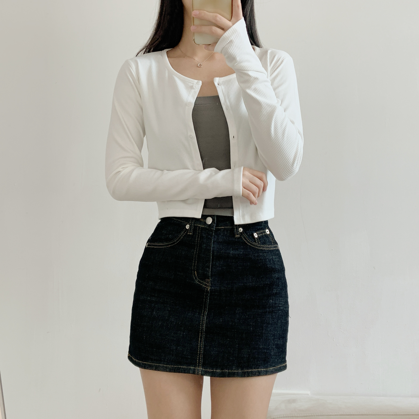 リブボタンラウンドネックシンプルカラーカーディガン | 詳細画像11