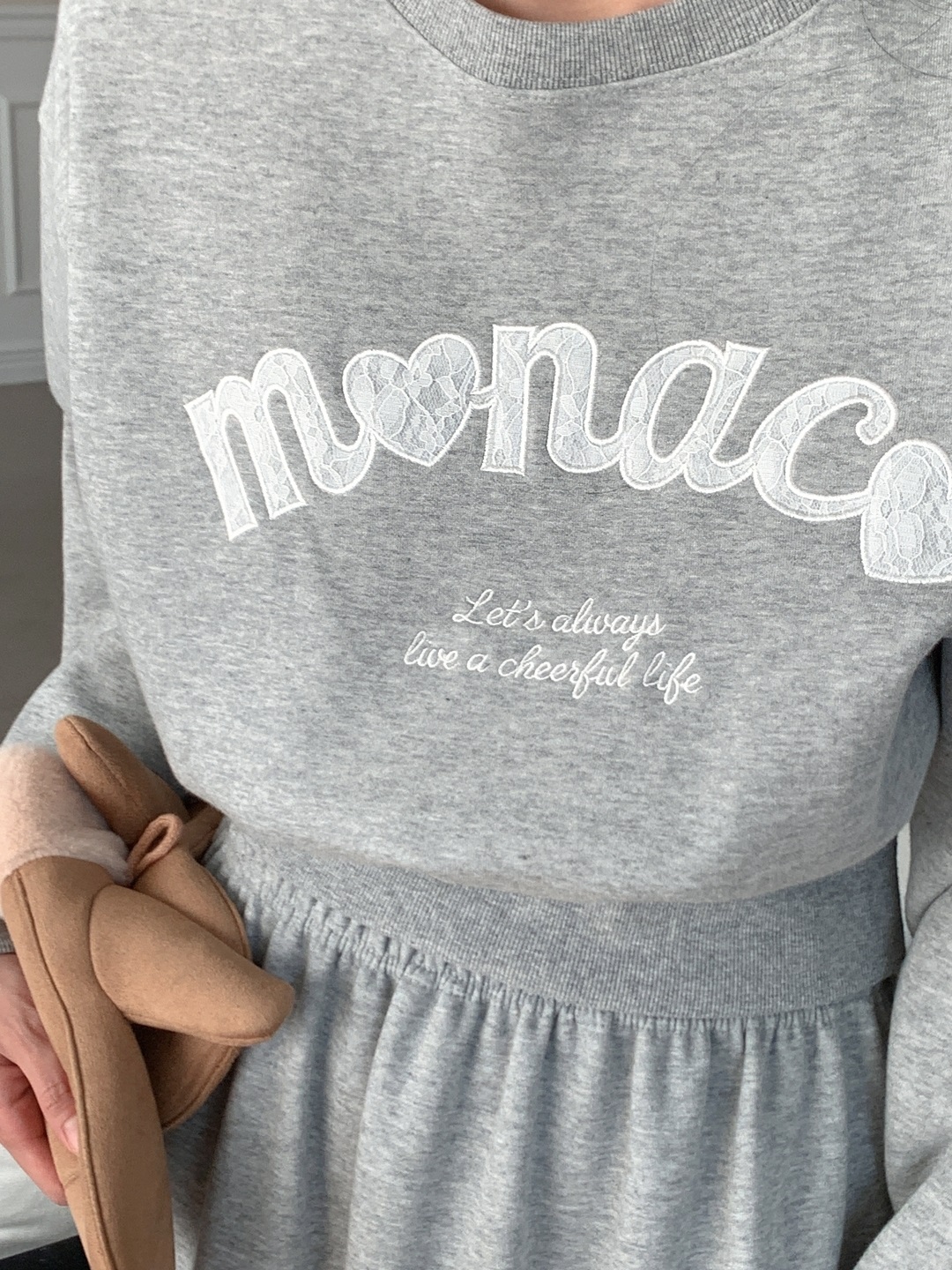 裏起毛ラウンドネックティアードウエストゴムクロップドカラーセットアップ | 詳細画像2