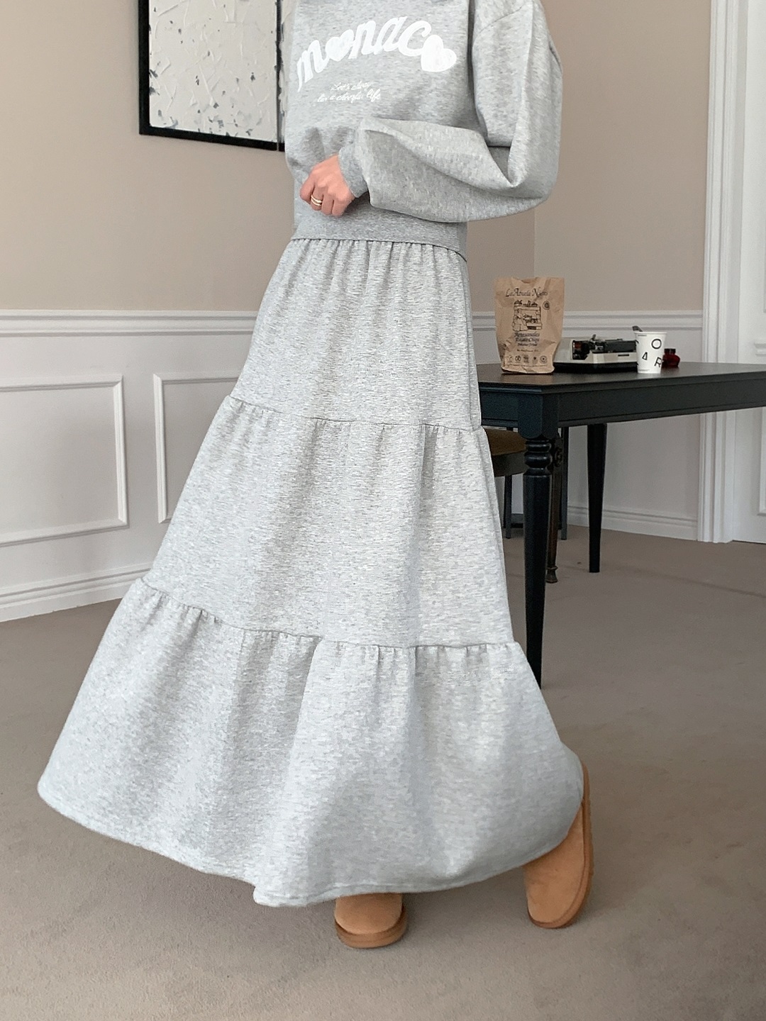 裏起毛ラウンドネックティアードウエストゴムクロップドカラーセットアップ | 詳細画像6