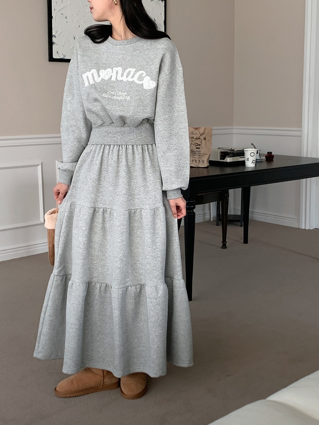 裏起毛ラウンドネックティアードウエストゴムクロップドカラーセットアップ | 詳細画像7