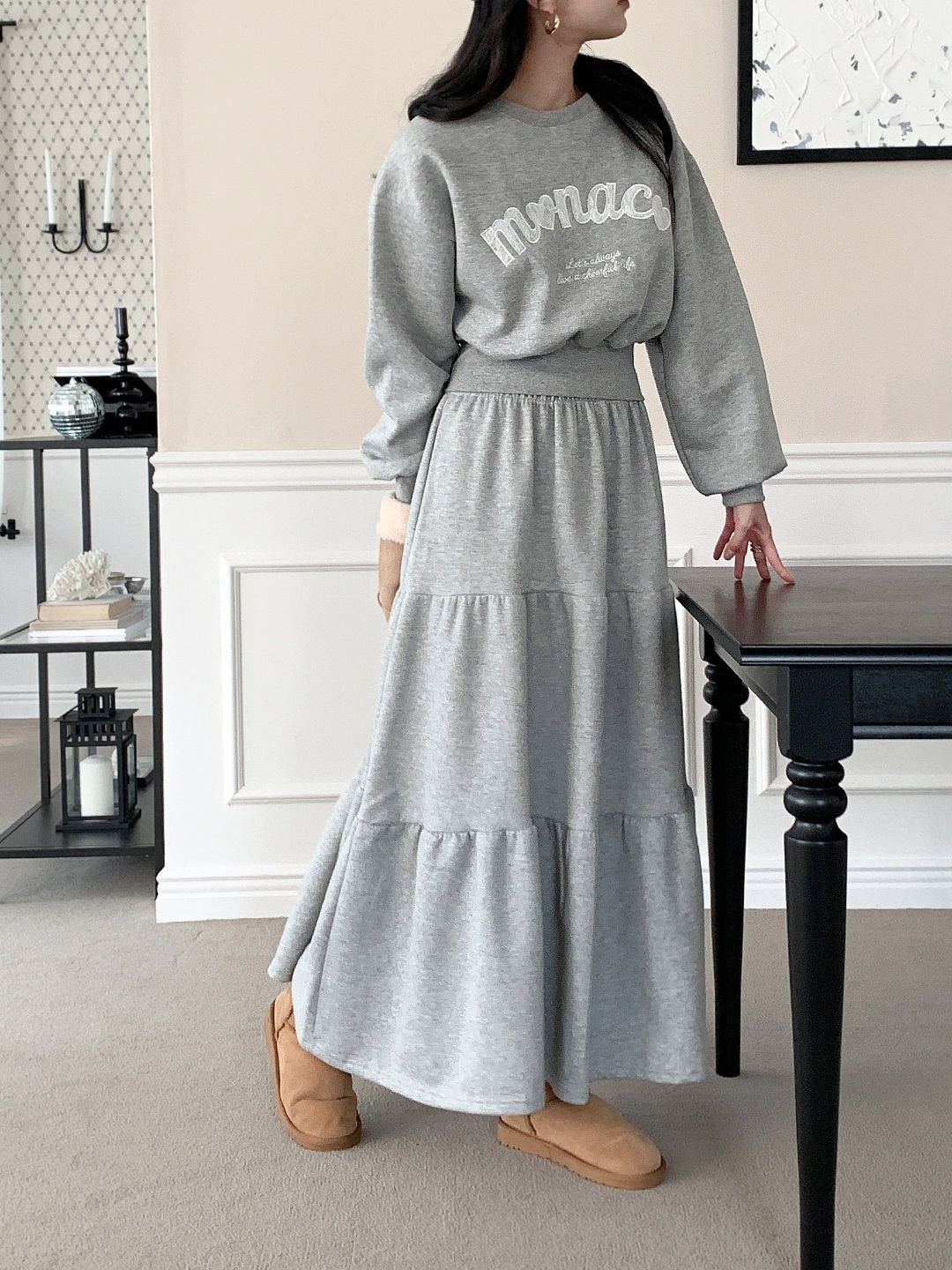 裏起毛ラウンドネックティアードウエストゴムクロップドカラーセットアップ | 詳細画像8