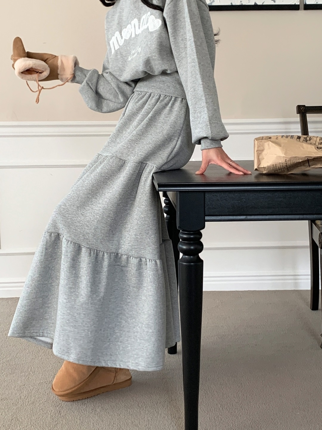 裏起毛ラウンドネックティアードウエストゴムクロップドカラーセットアップ | 詳細画像13