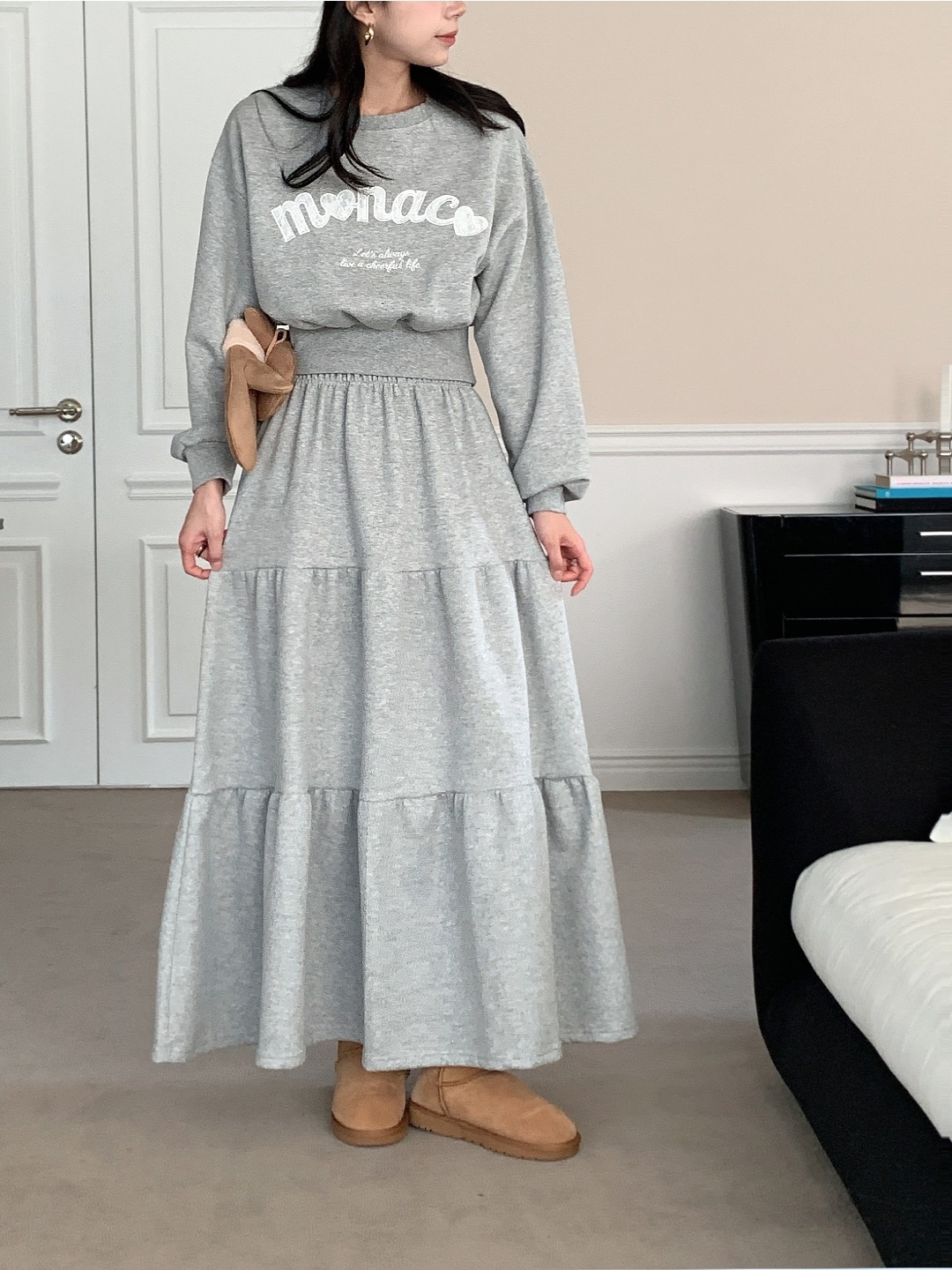 裏起毛ラウンドネックティアードウエストゴムクロップドカラーセットアップ | 詳細画像16