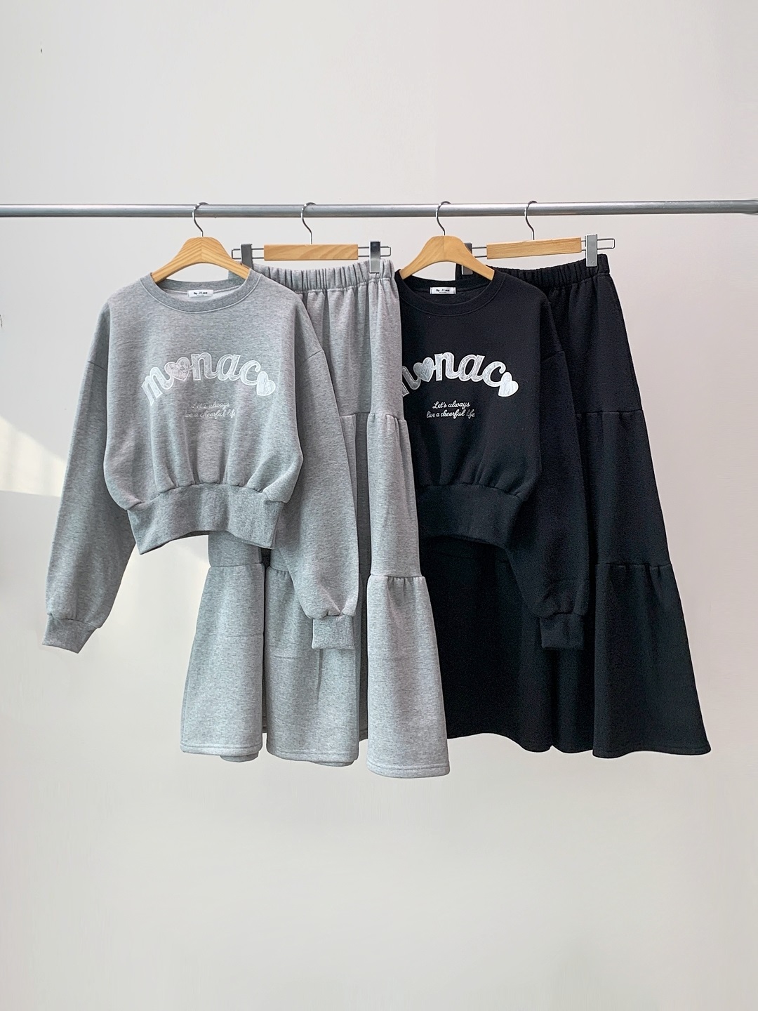 裏起毛ラウンドネックティアードウエストゴムクロップドカラーセットアップ | 詳細画像17