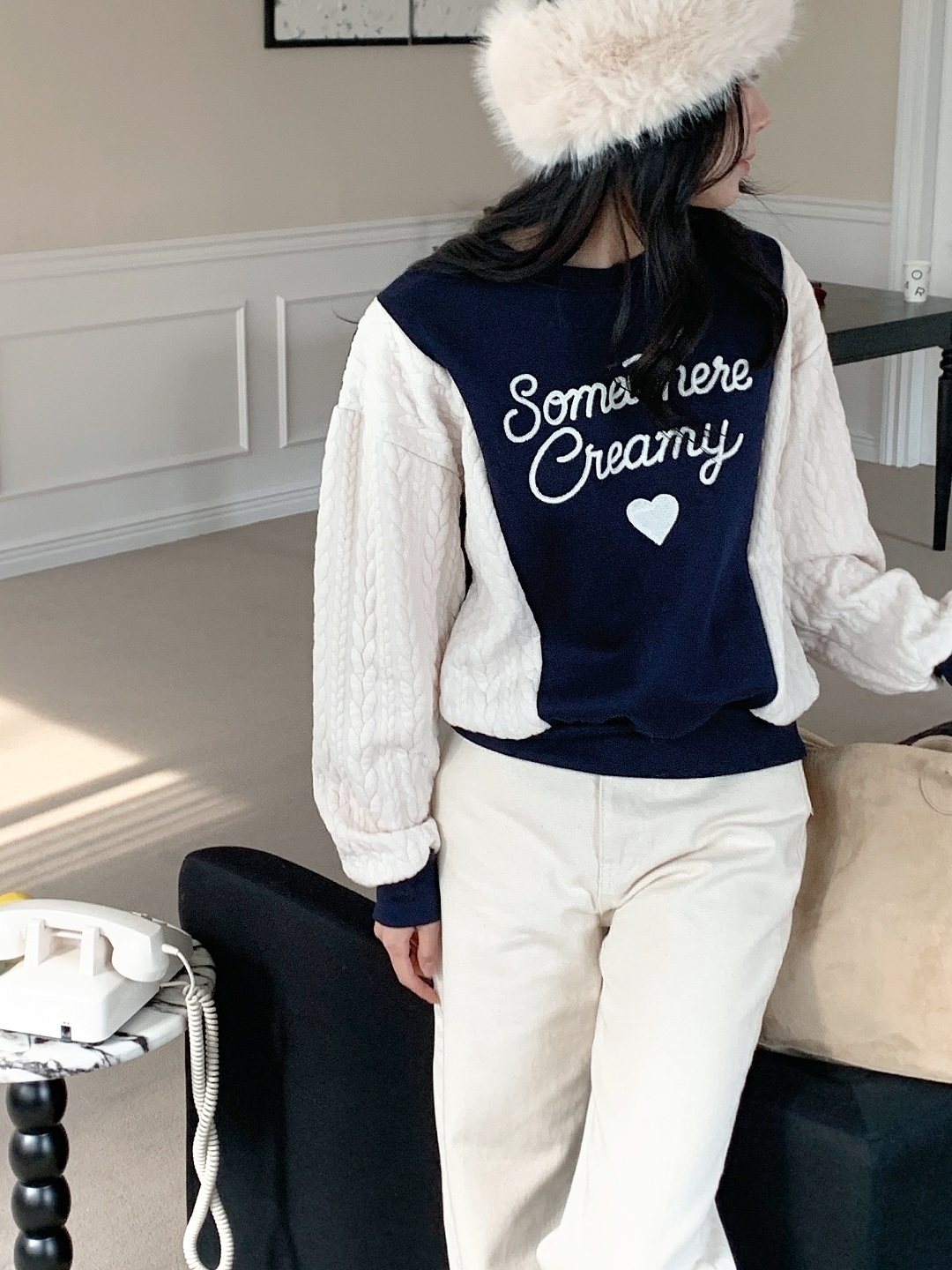 裏起毛ラウンドネック配色ケーブルカラースウェット | 詳細画像3