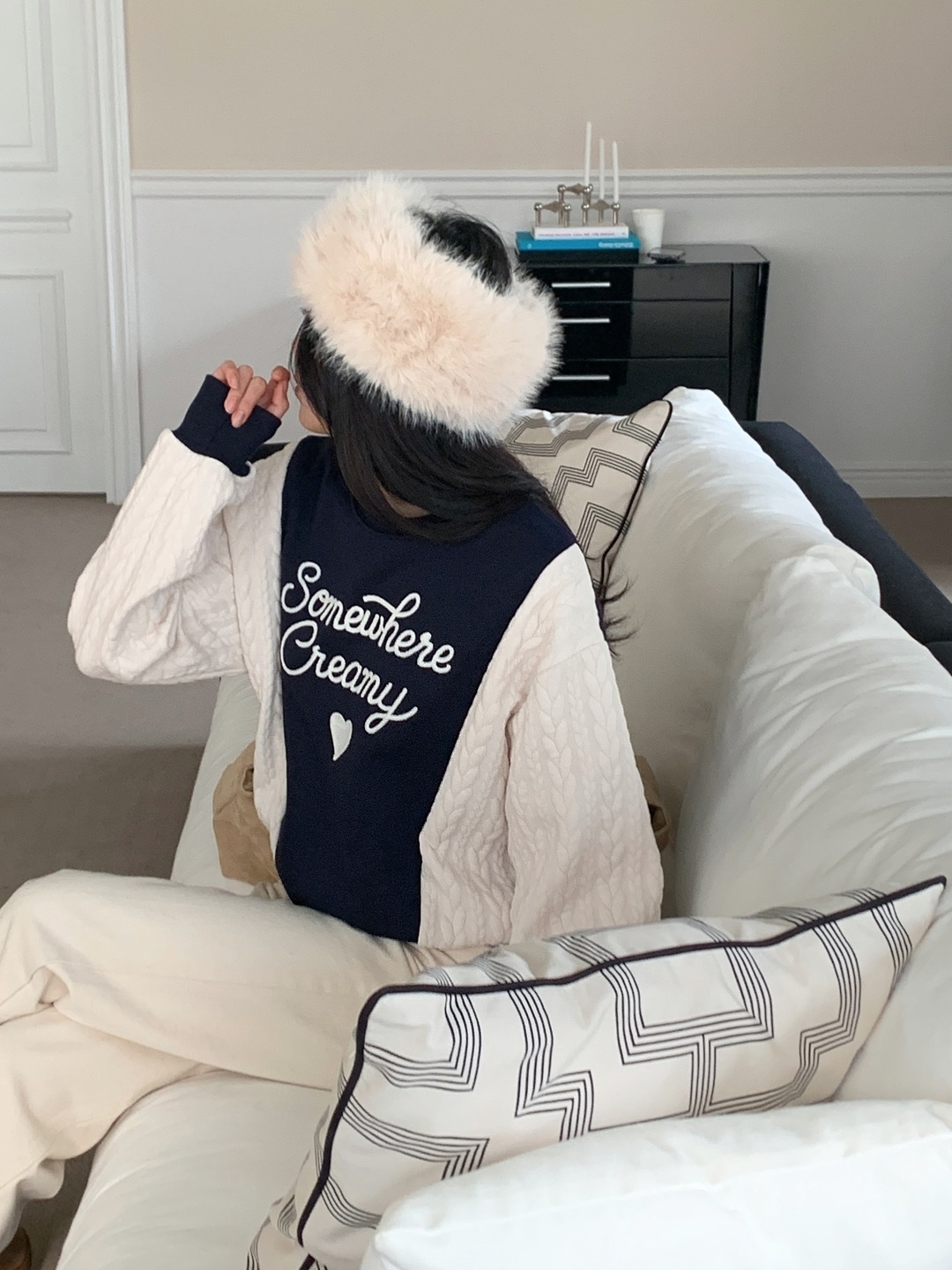 裏起毛ラウンドネック配色ケーブルカラースウェット | 詳細画像5