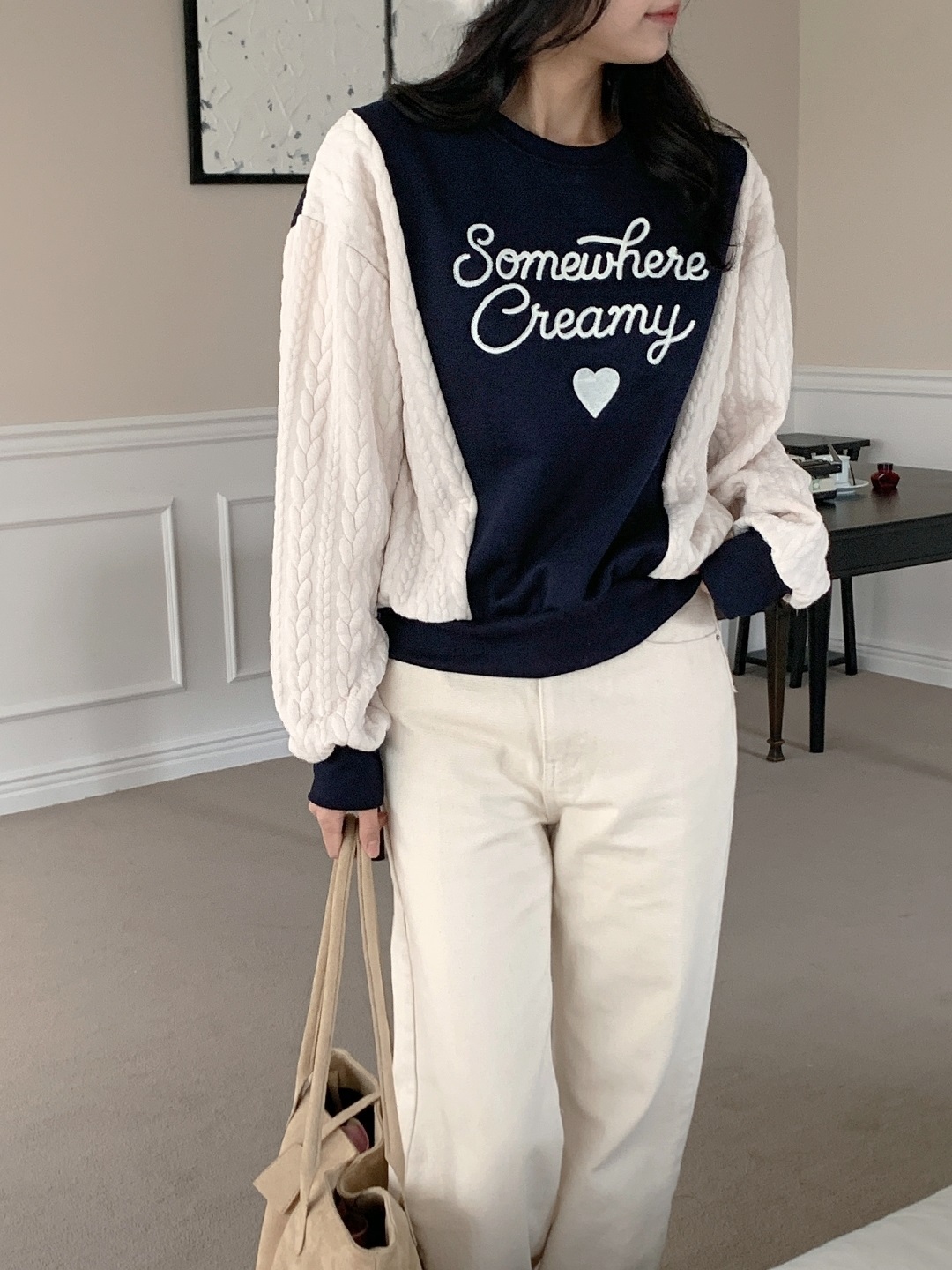 裏起毛ラウンドネック配色ケーブルカラースウェット | 詳細画像7