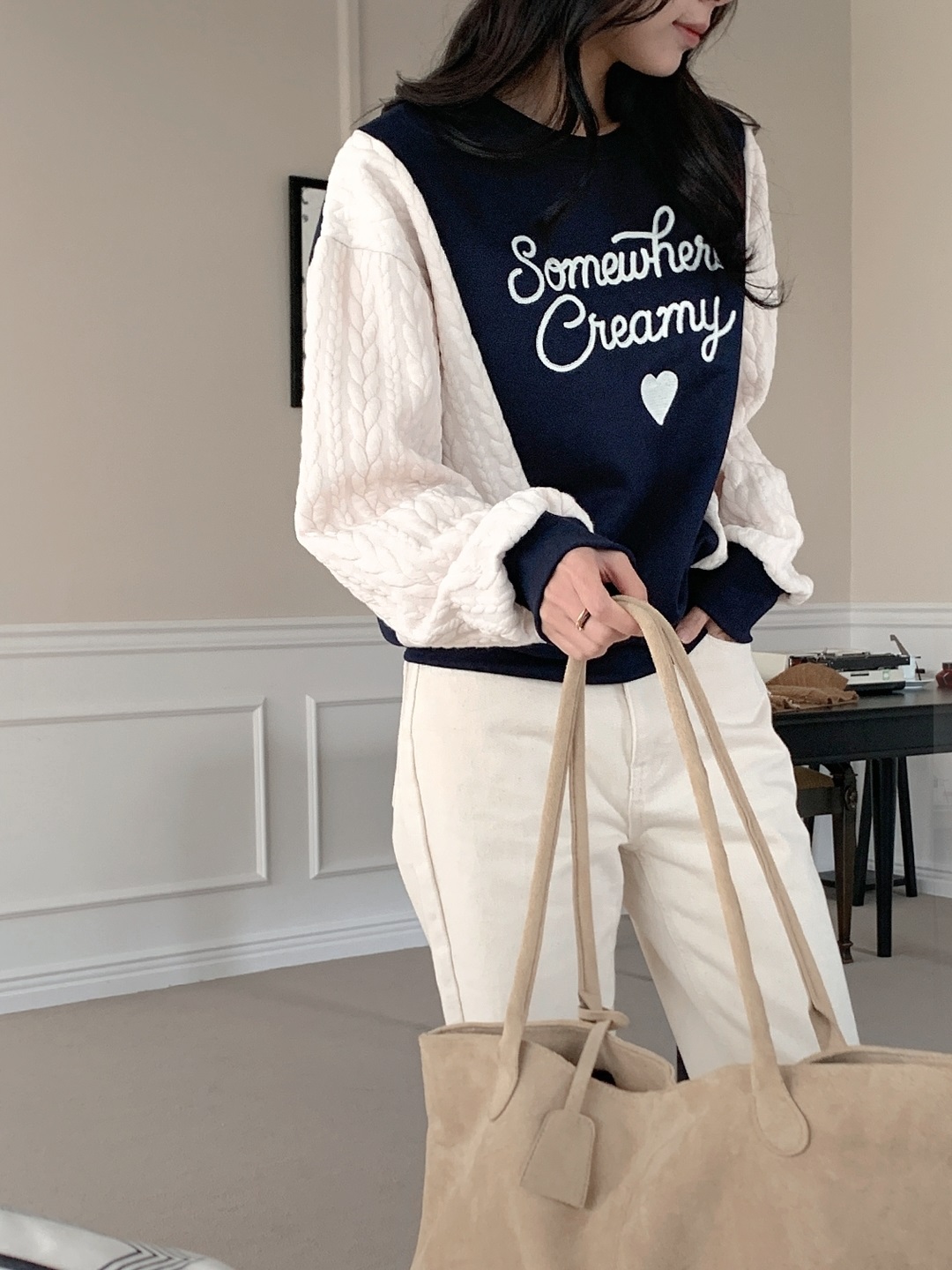 裏起毛ラウンドネック配色ケーブルカラースウェット | 詳細画像8