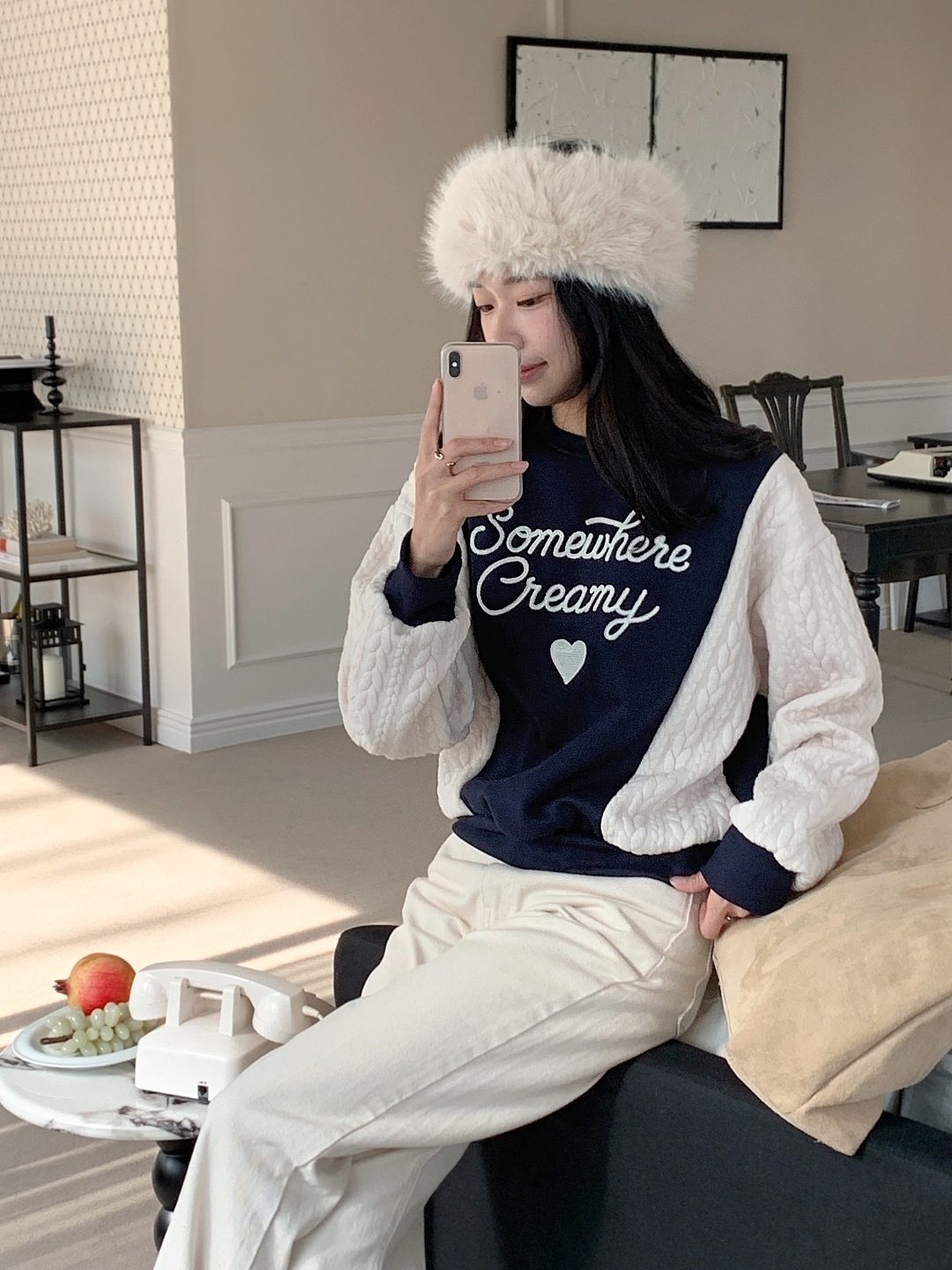 裏起毛ラウンドネック配色ケーブルカラースウェット | 詳細画像9