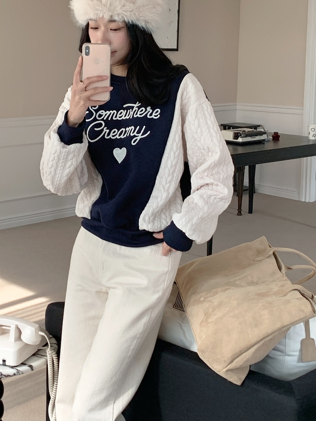 裏起毛ラウンドネック配色ケーブルカラースウェット | 詳細画像10