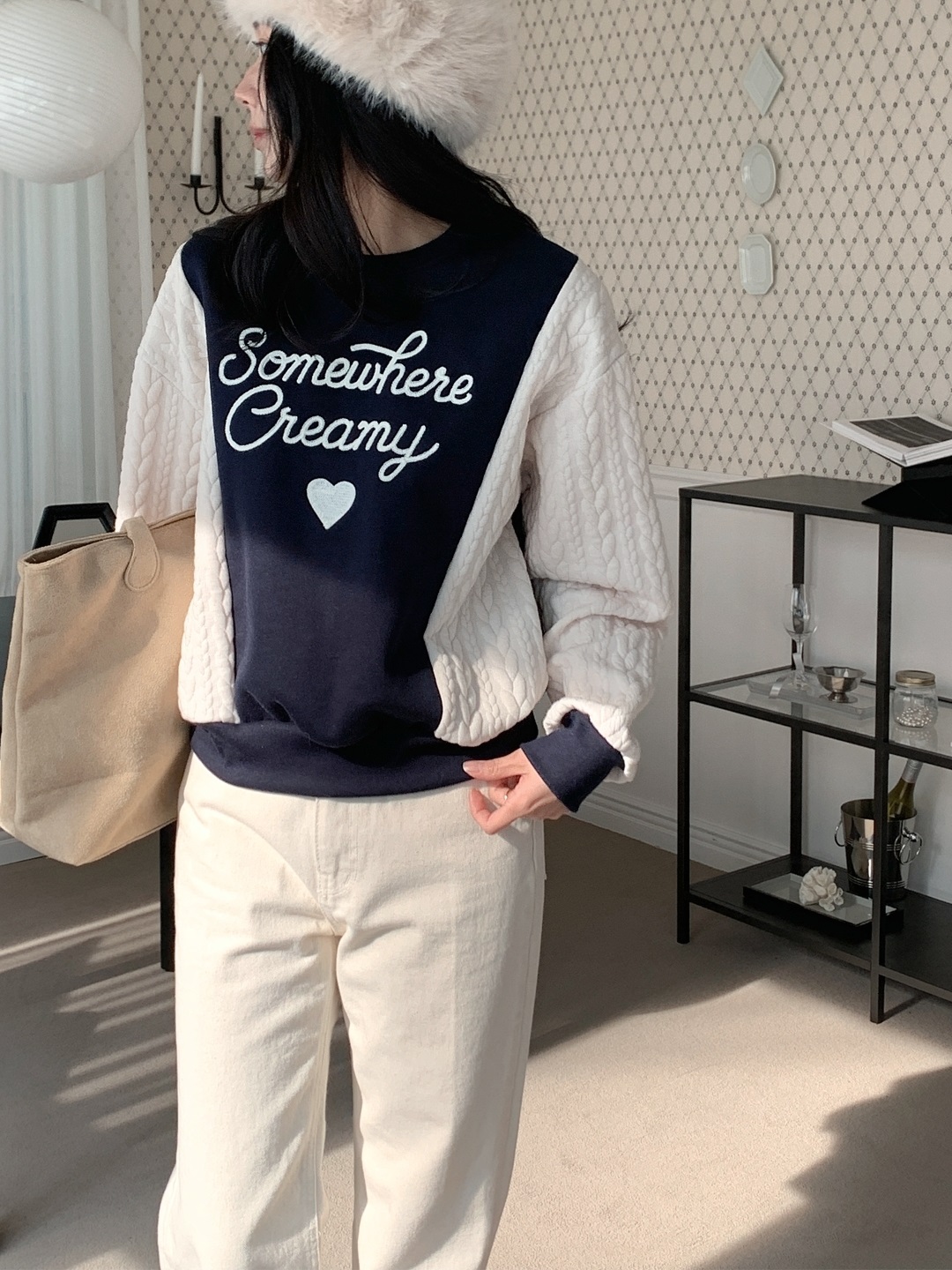 裏起毛ラウンドネック配色ケーブルカラースウェット | 詳細画像12