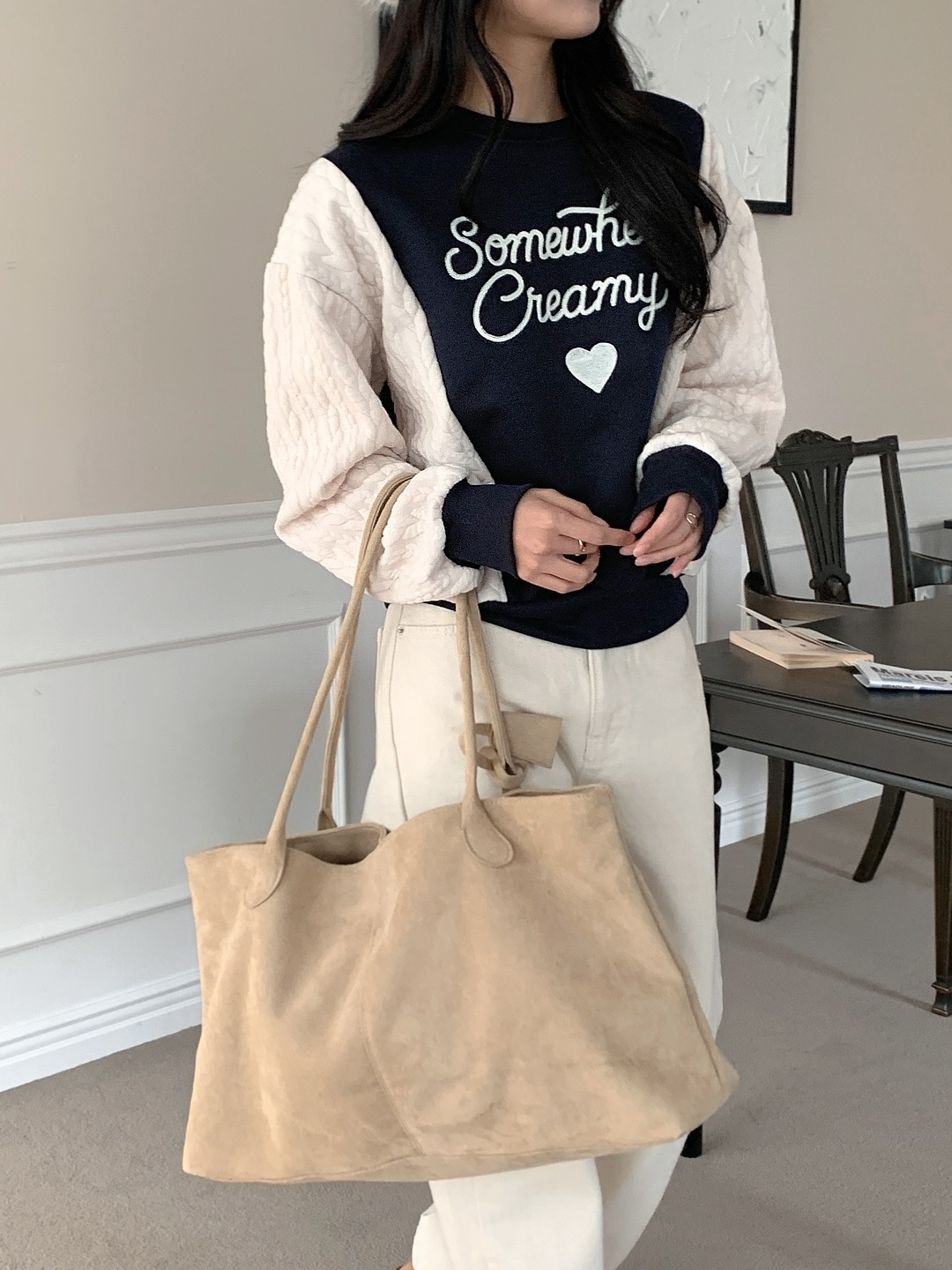 裏起毛ラウンドネック配色ケーブルカラースウェット | 詳細画像13