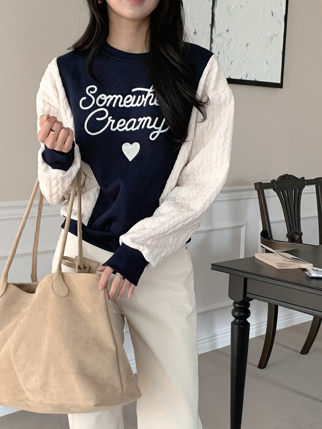 裏起毛ラウンドネック配色ケーブルカラースウェット | 詳細画像14