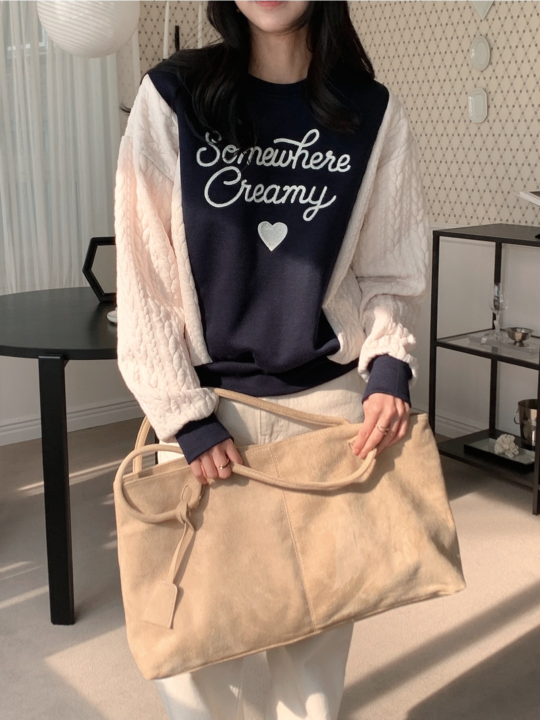 裏起毛ラウンドネック配色ケーブルカラースウェット | 詳細画像15