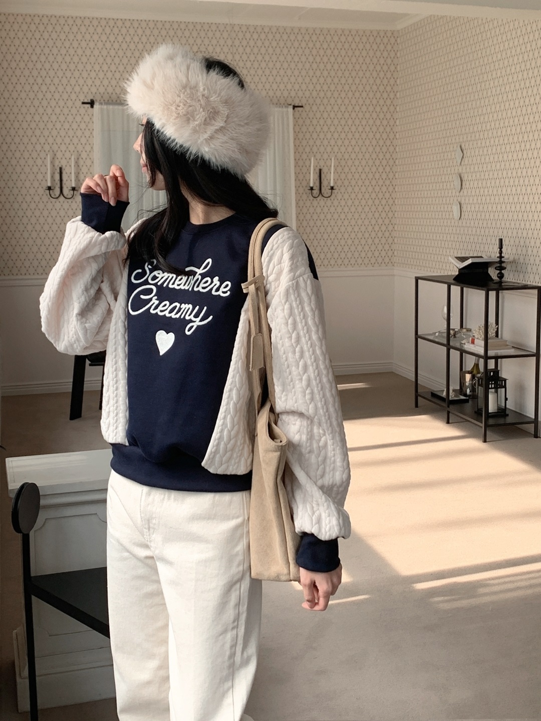 裏起毛ラウンドネック配色ケーブルカラースウェット | 詳細画像16