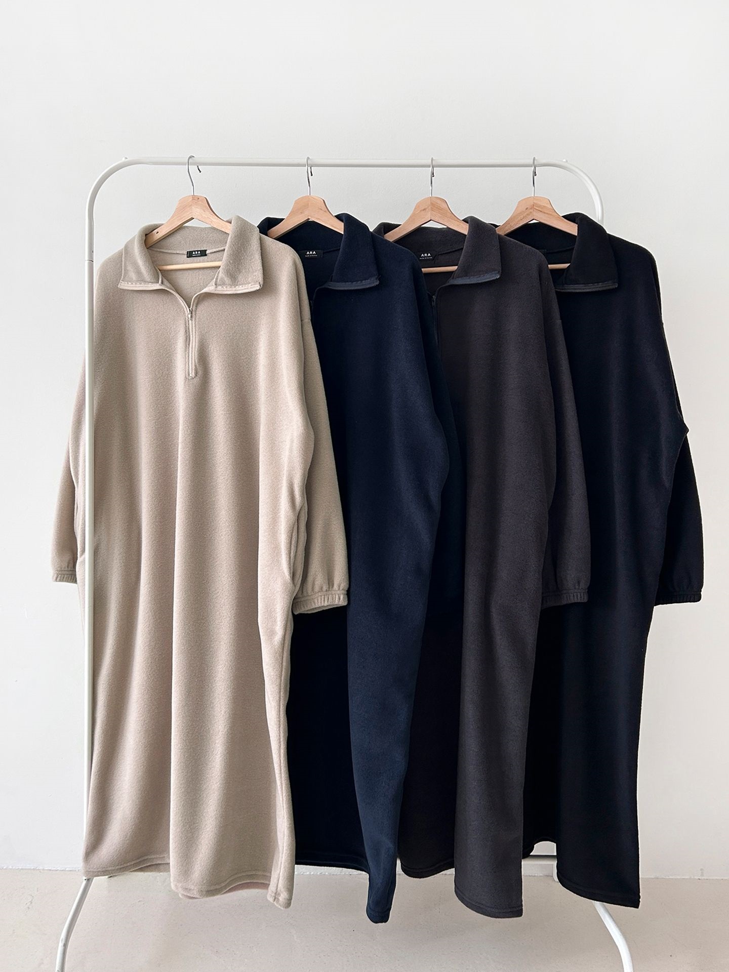 フリースハーフジップボクシーロング長袖カラーワンピース | 詳細画像3