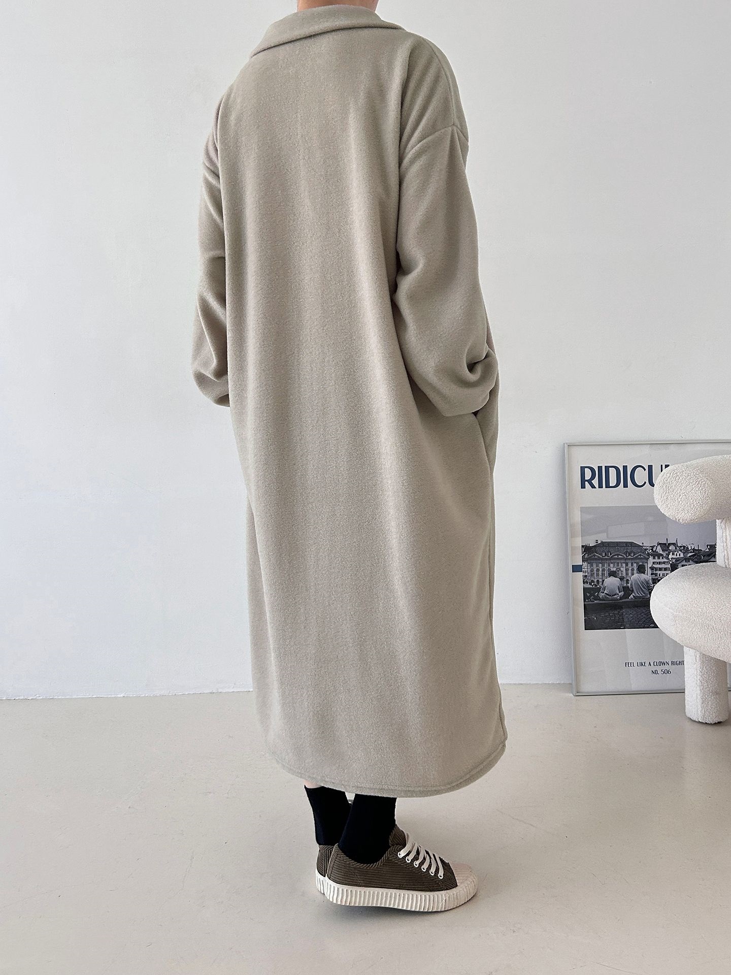 フリースハーフジップボクシーロング長袖カラーワンピース | 詳細画像6