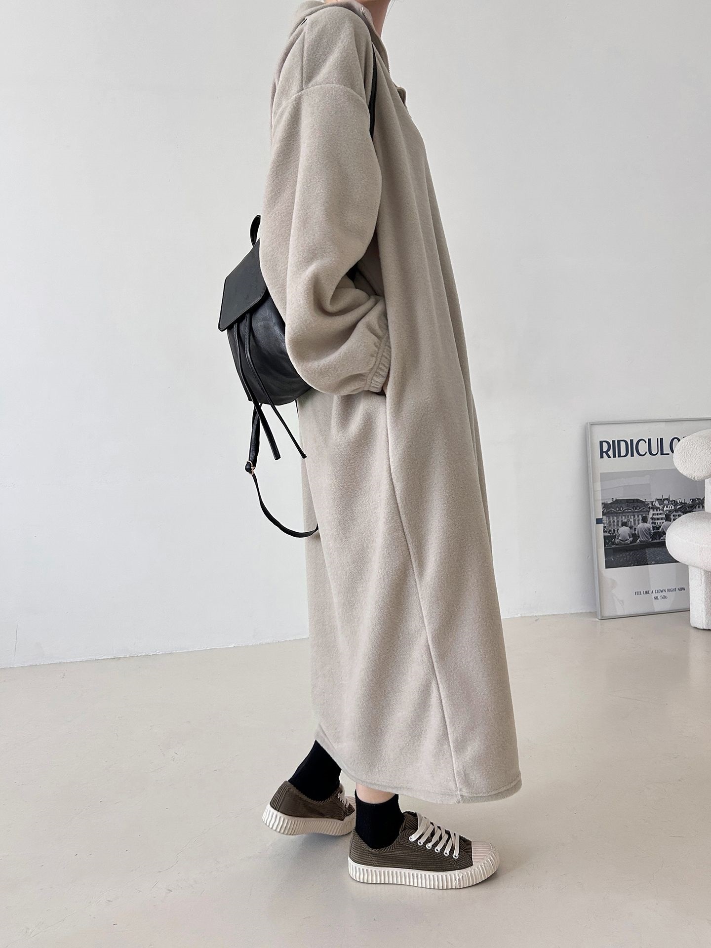 フリースハーフジップボクシーロング長袖カラーワンピース | 詳細画像12