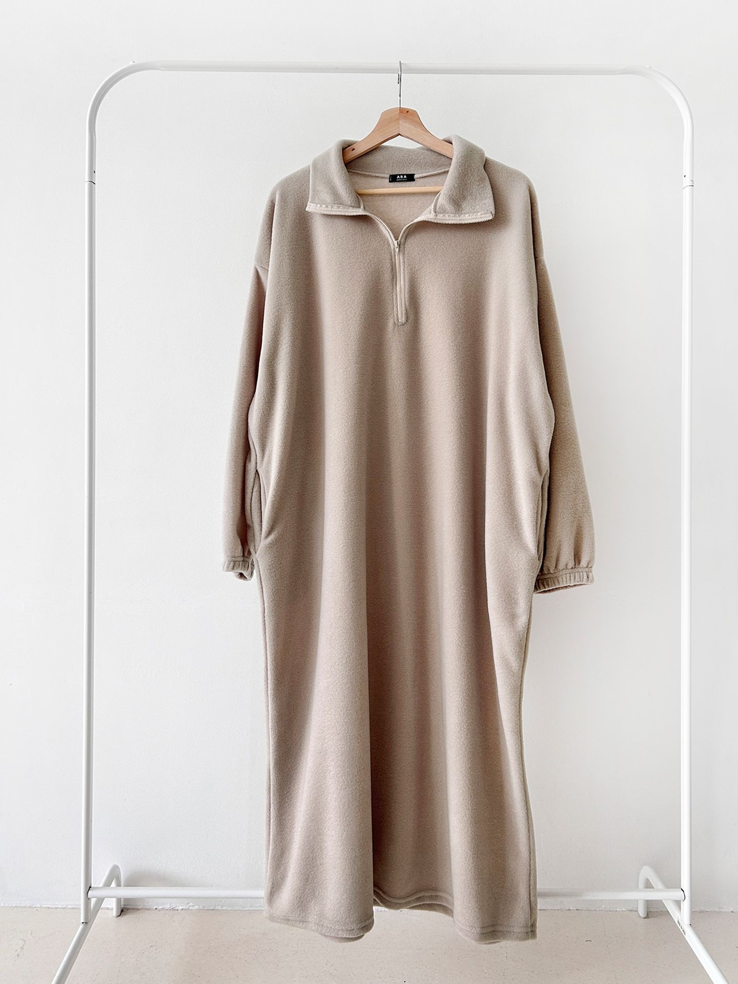 フリースハーフジップボクシーロング長袖カラーワンピース | 詳細画像37