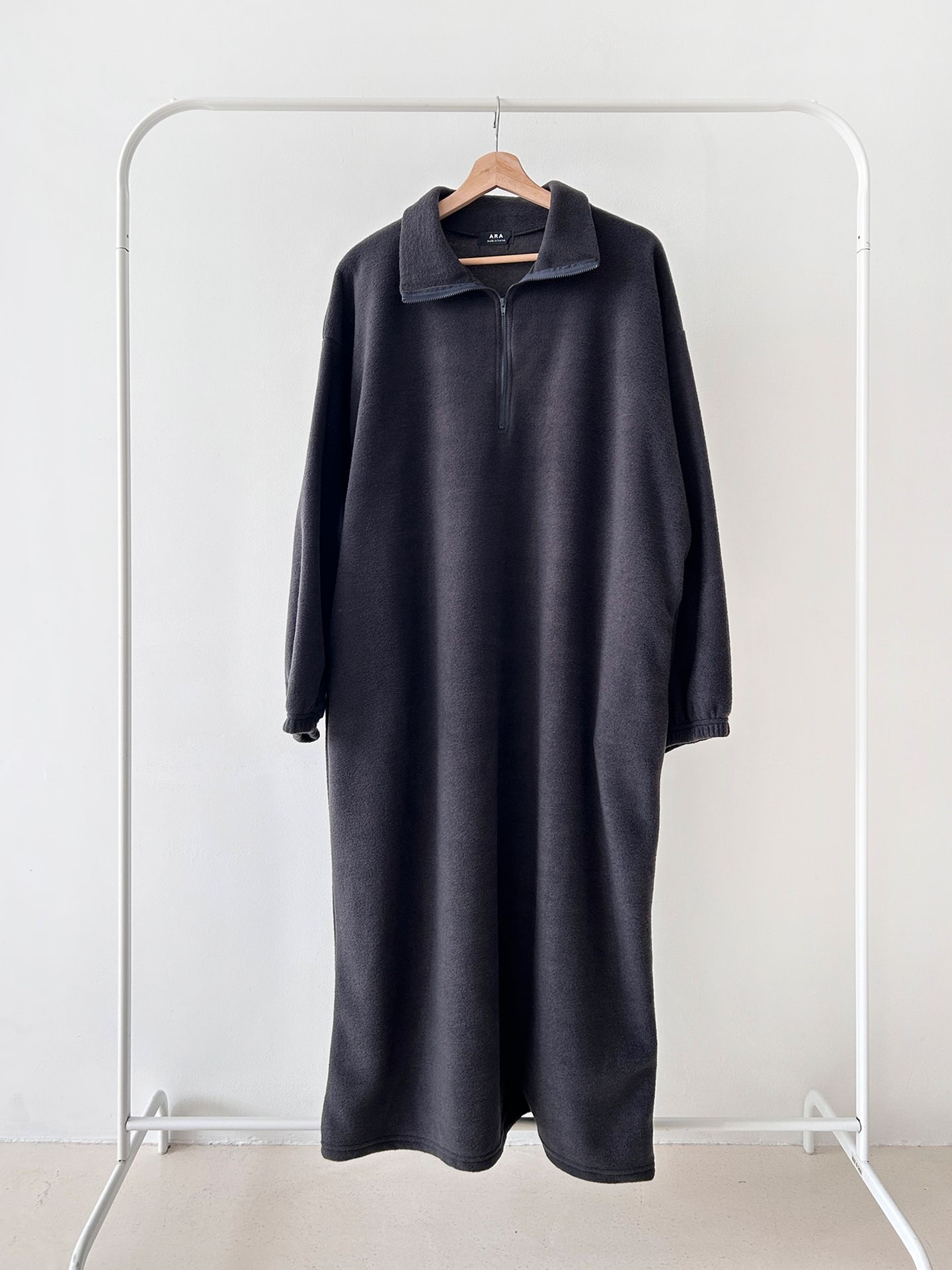 フリースハーフジップボクシーロング長袖カラーワンピース | 詳細画像38