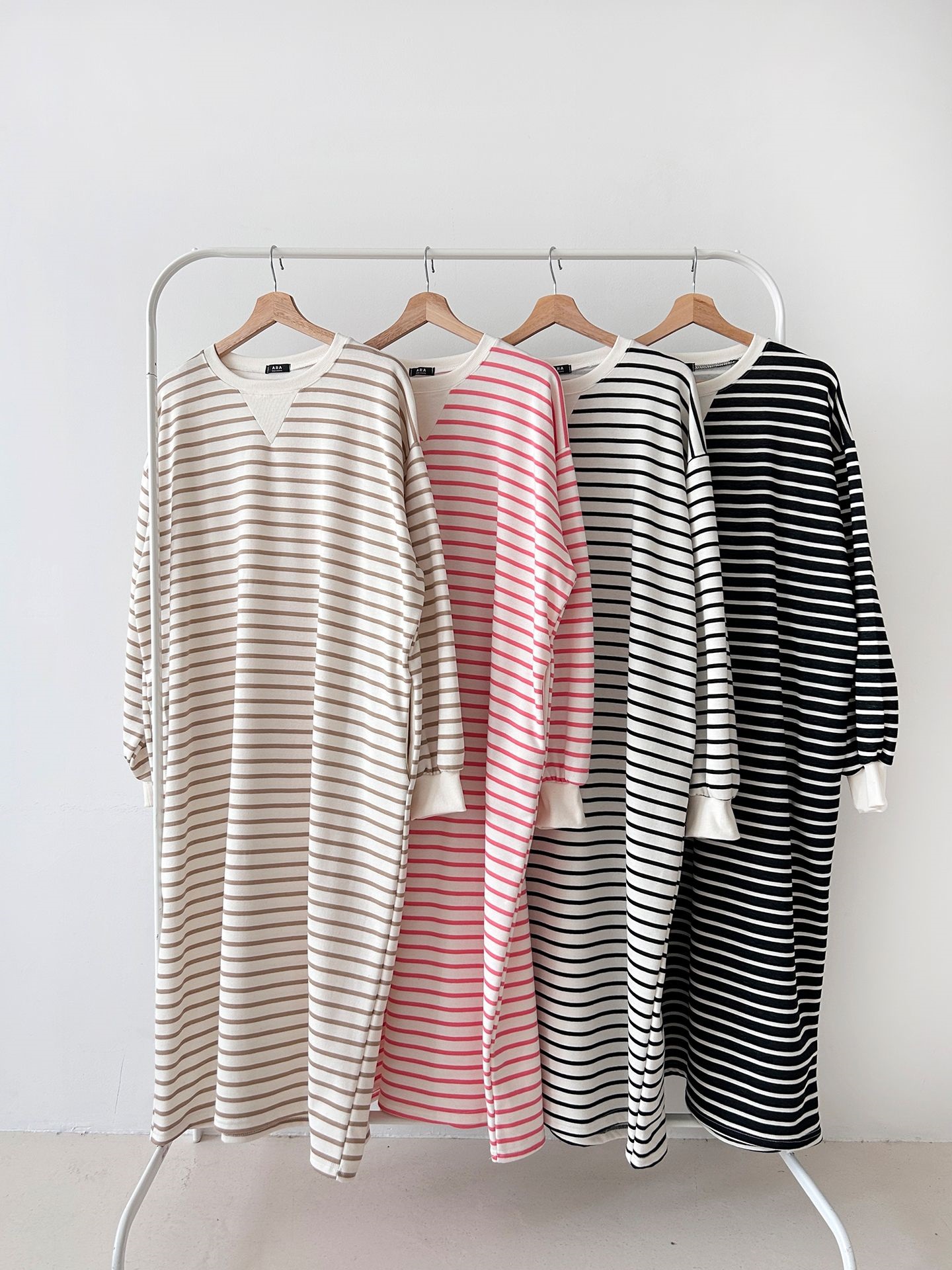 裏起毛ラウンドネックボクシーロングボーダーカラーワンピース | 詳細画像2