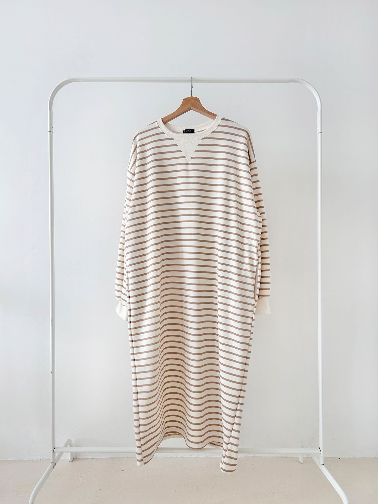 裏起毛ラウンドネックボクシーロングボーダーカラーワンピース | 詳細画像36