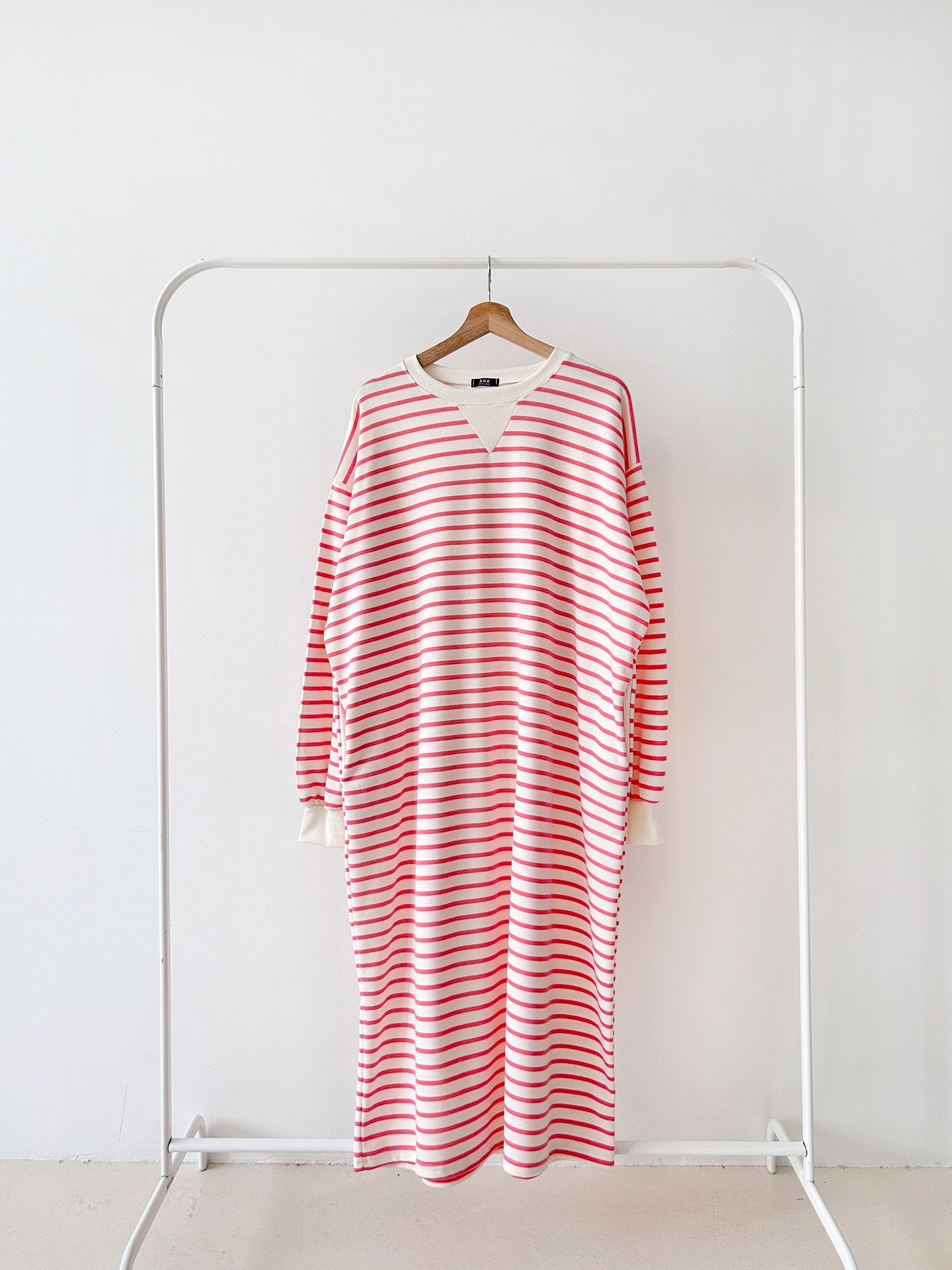 裏起毛ラウンドネックボクシーロングボーダーカラーワンピース | 詳細画像37