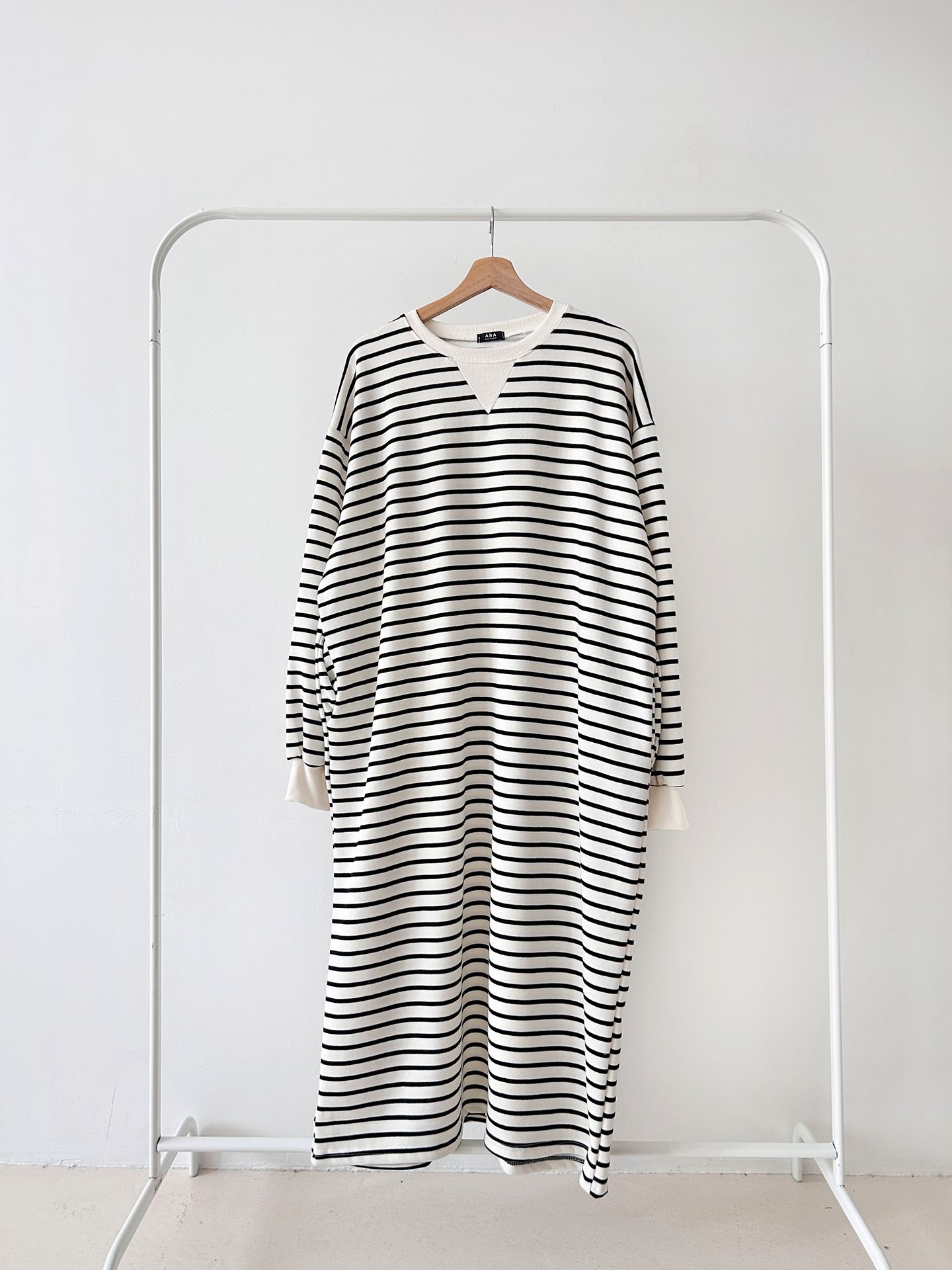 裏起毛ラウンドネックボクシーロングボーダーカラーワンピース | 詳細画像38