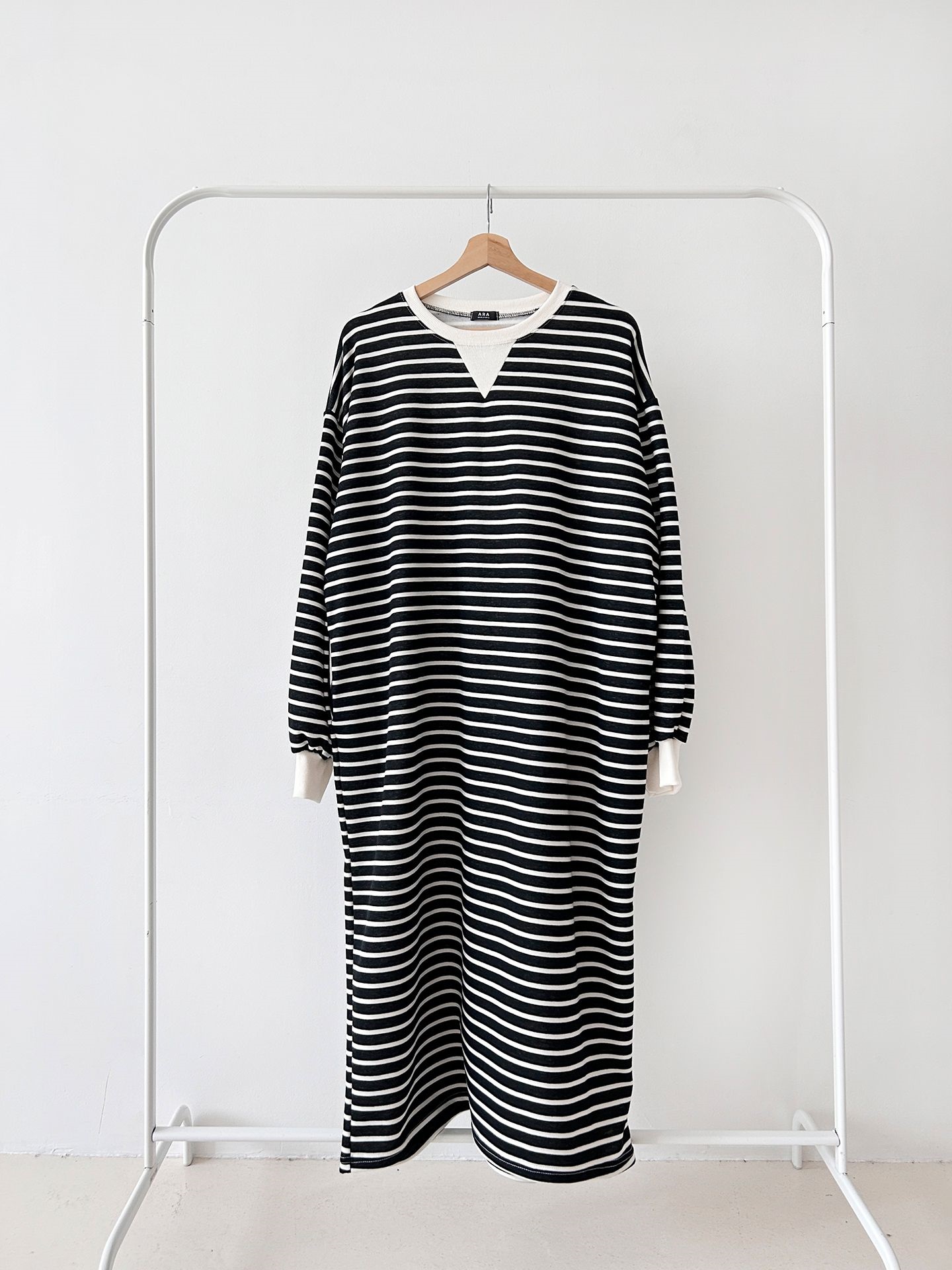 裏起毛ラウンドネックボクシーロングボーダーカラーワンピース | 詳細画像39