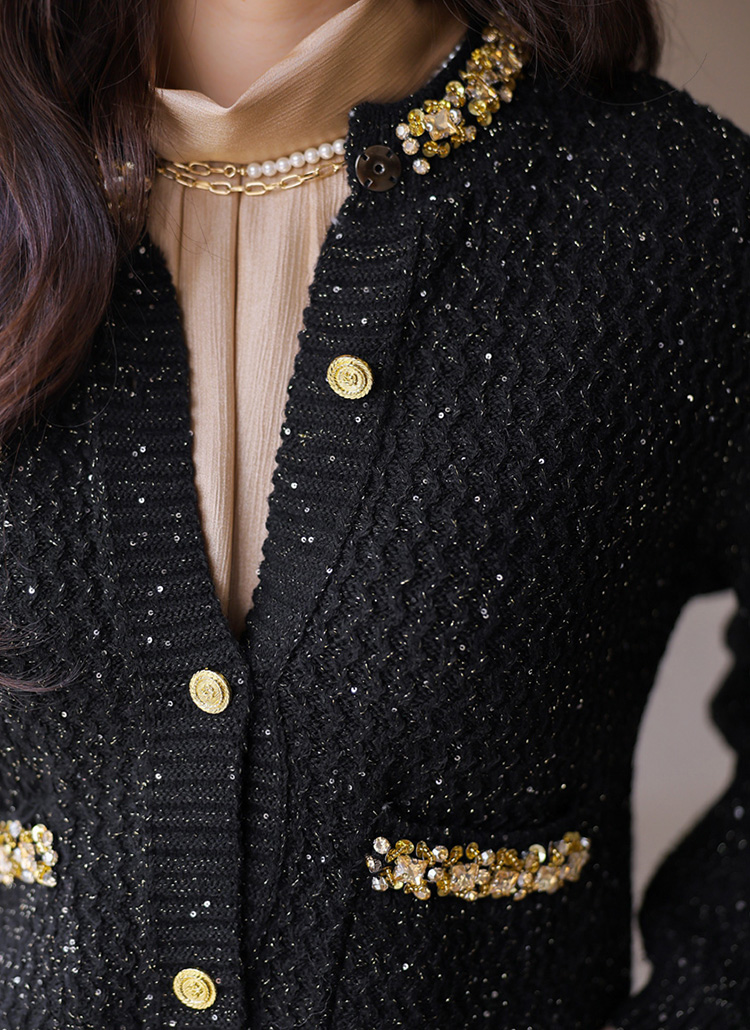 ビーズビジュースパンコールラウンドネックカーディガン | レディース